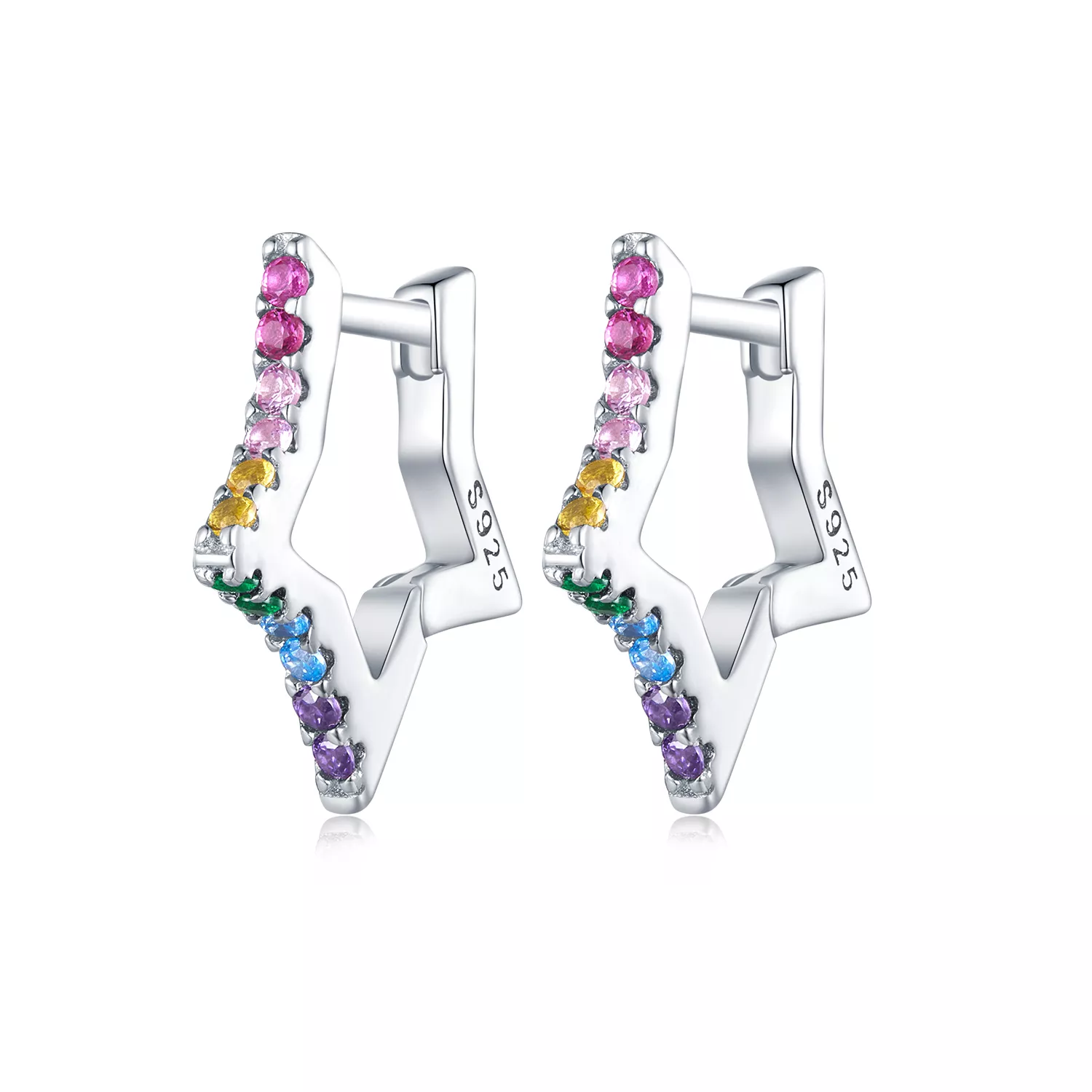 aretes de argolla con estilo pandora con estrellas iridiscentes sce1627