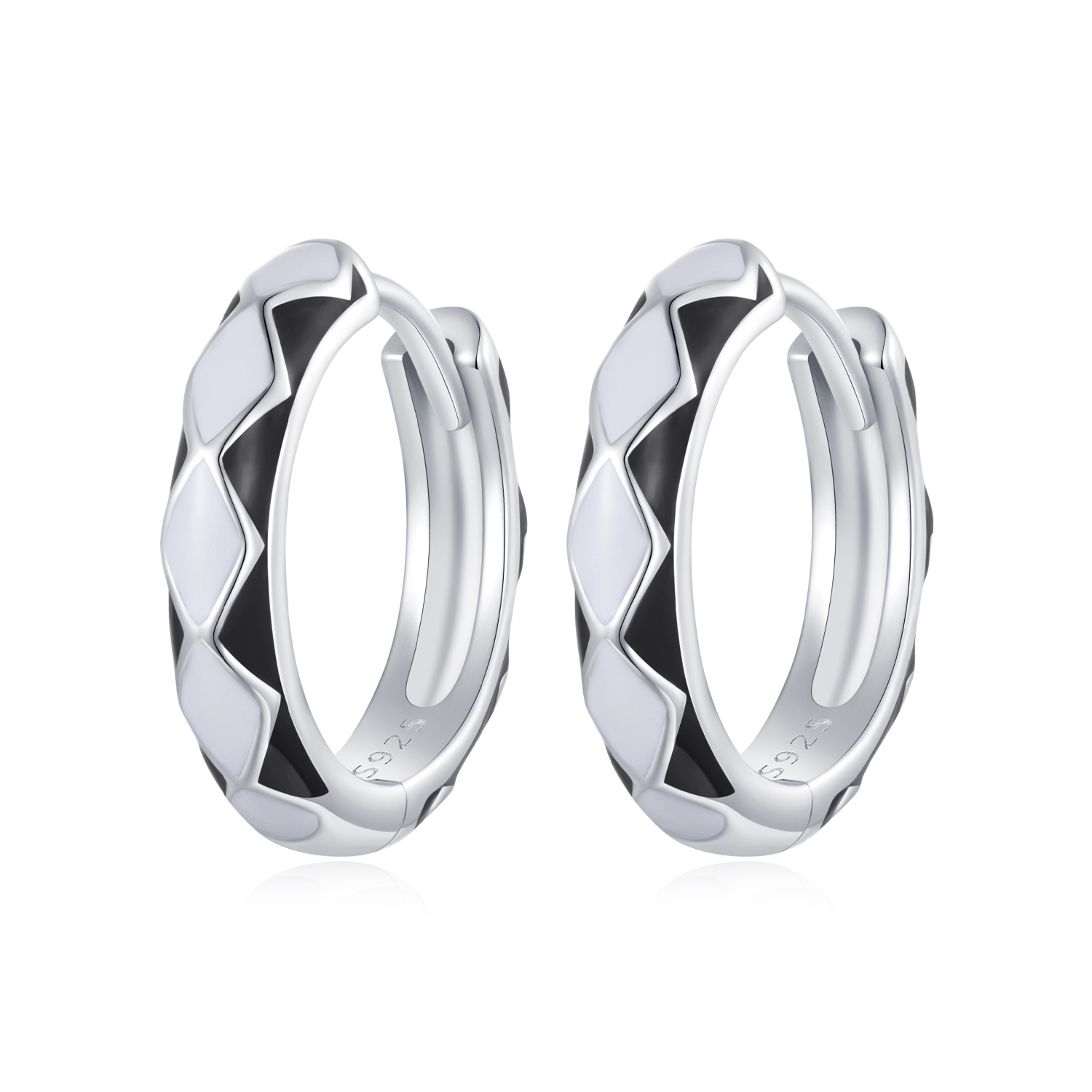 aretes de argolla con estilo pandora con patrón en forma de diamante sce1611 bk