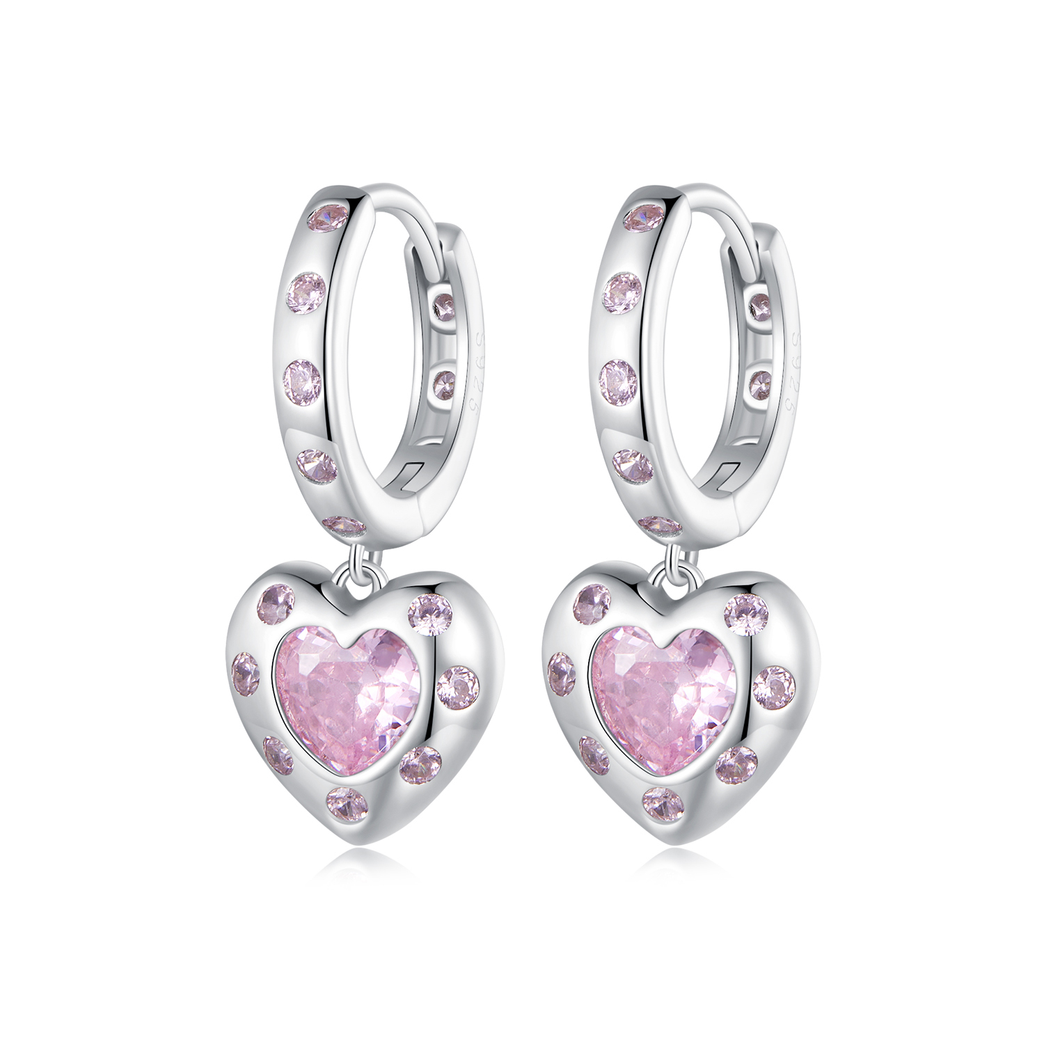 aretes de argolla en forma de corazón rosa estilo pandora sce1625