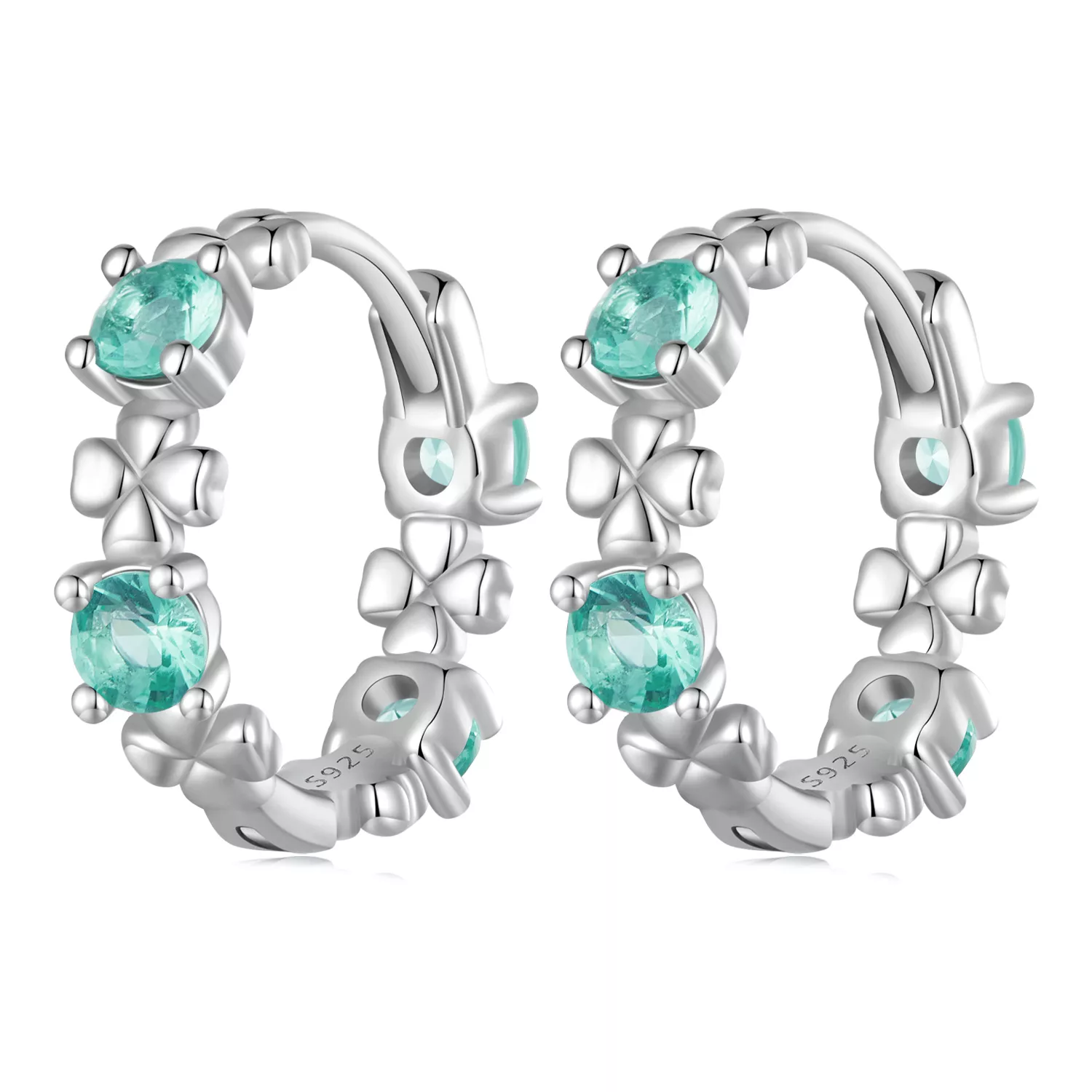 aretes de aro con diseño de trébol de cuatro hojas estilo pandora bse826