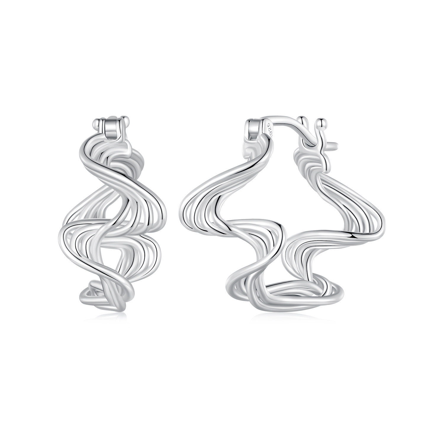 aretes de aro estilo pandora con forma de onda bse907