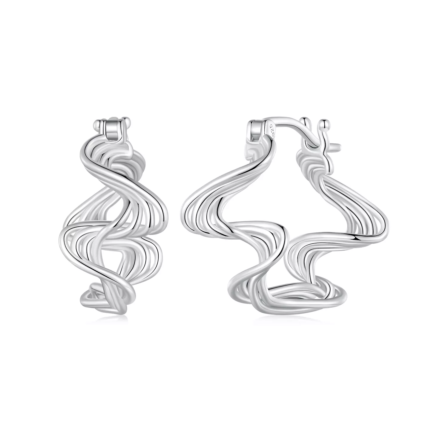 aretes de aro estilo pandora con forma de onda bse907