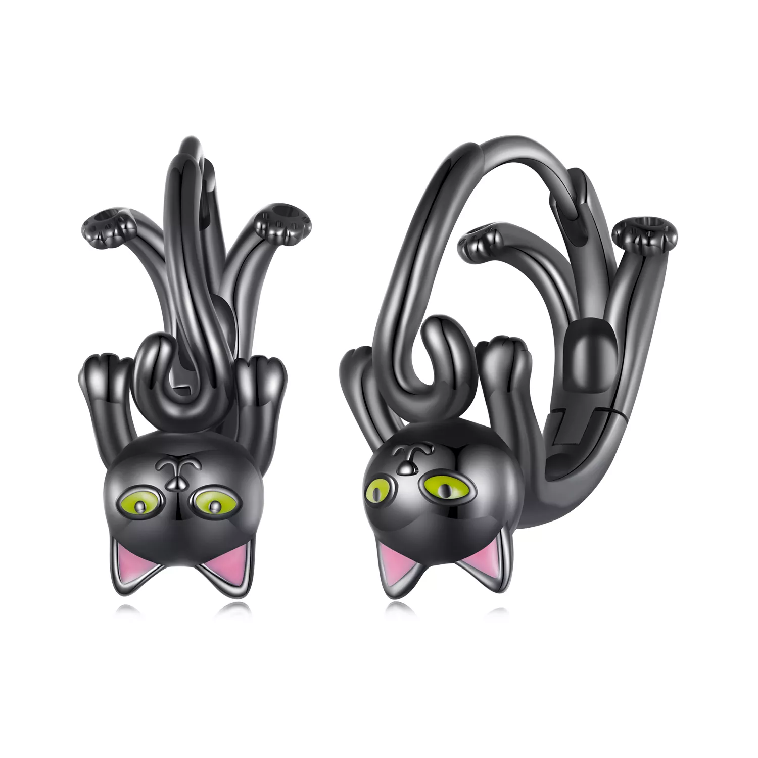 aretes de aro estilo pandora con gato negro bse798