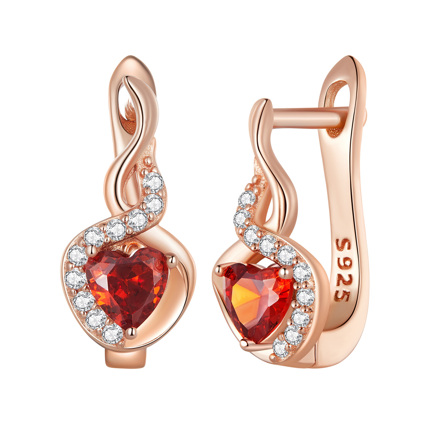 aretes de aro estilo pandora en oro rosa con diseño de amor bse815