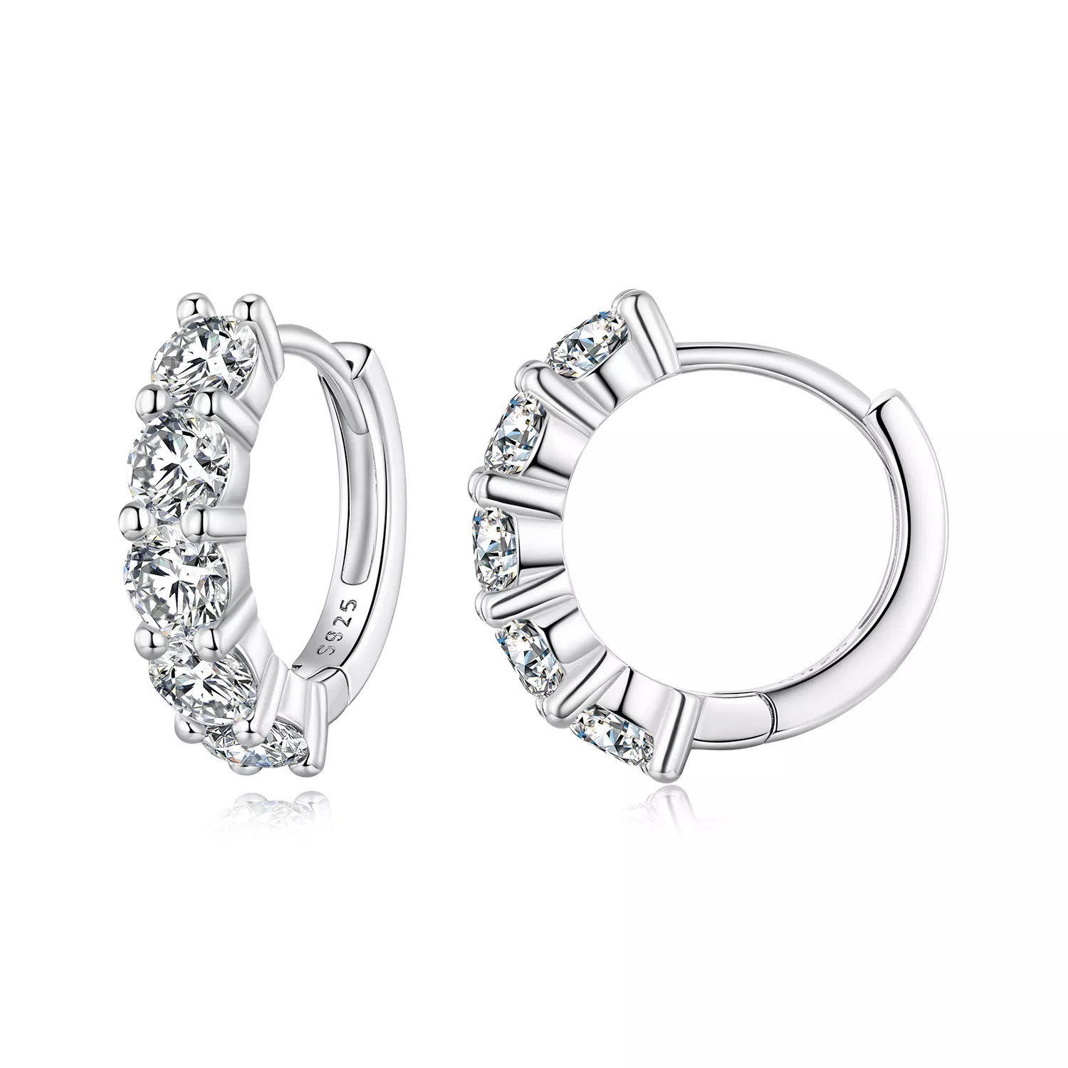 aretes de media argolla estilo pandora con diamantes de moissanita mse033