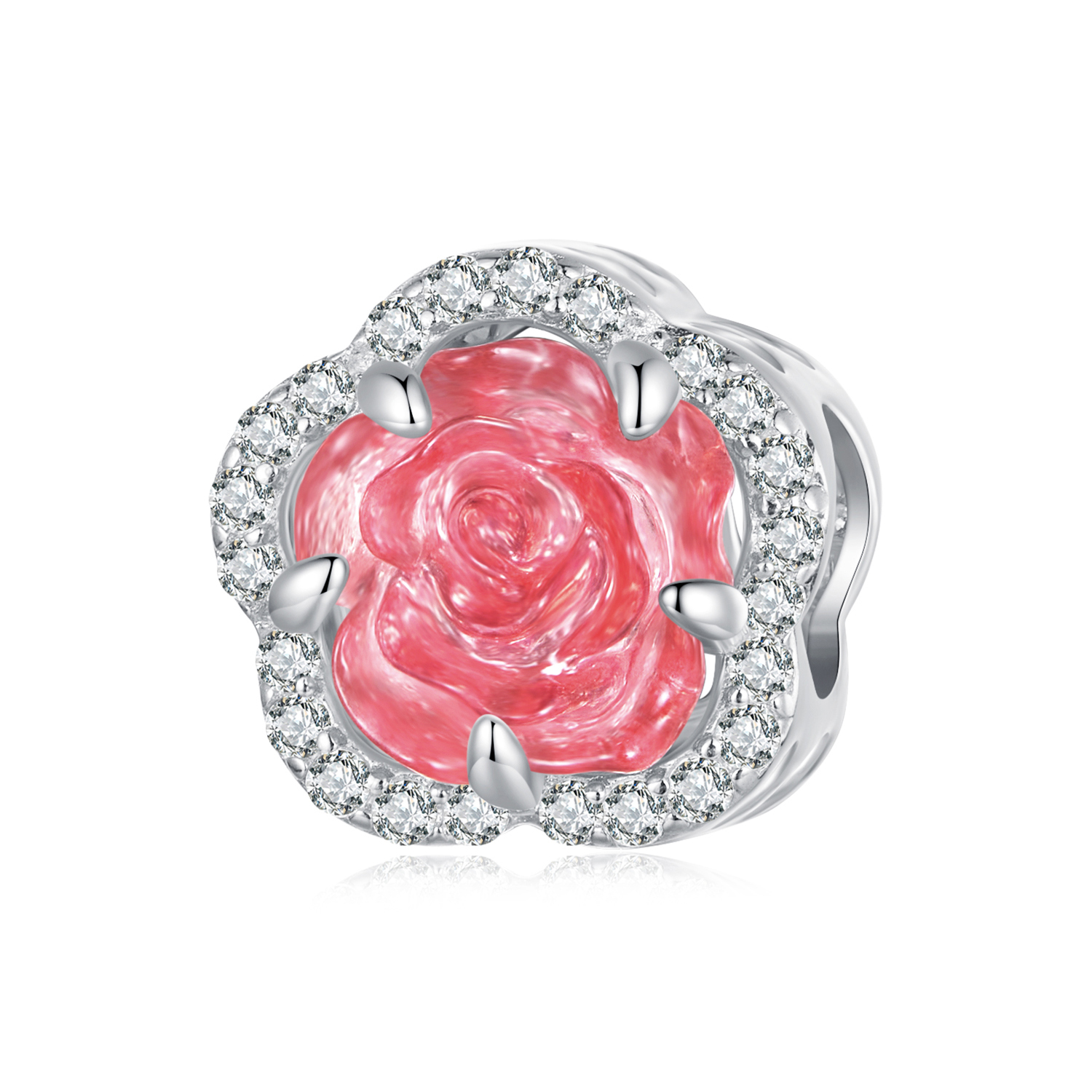 charm de cristal estilo pandora con forma de rosa bsc904