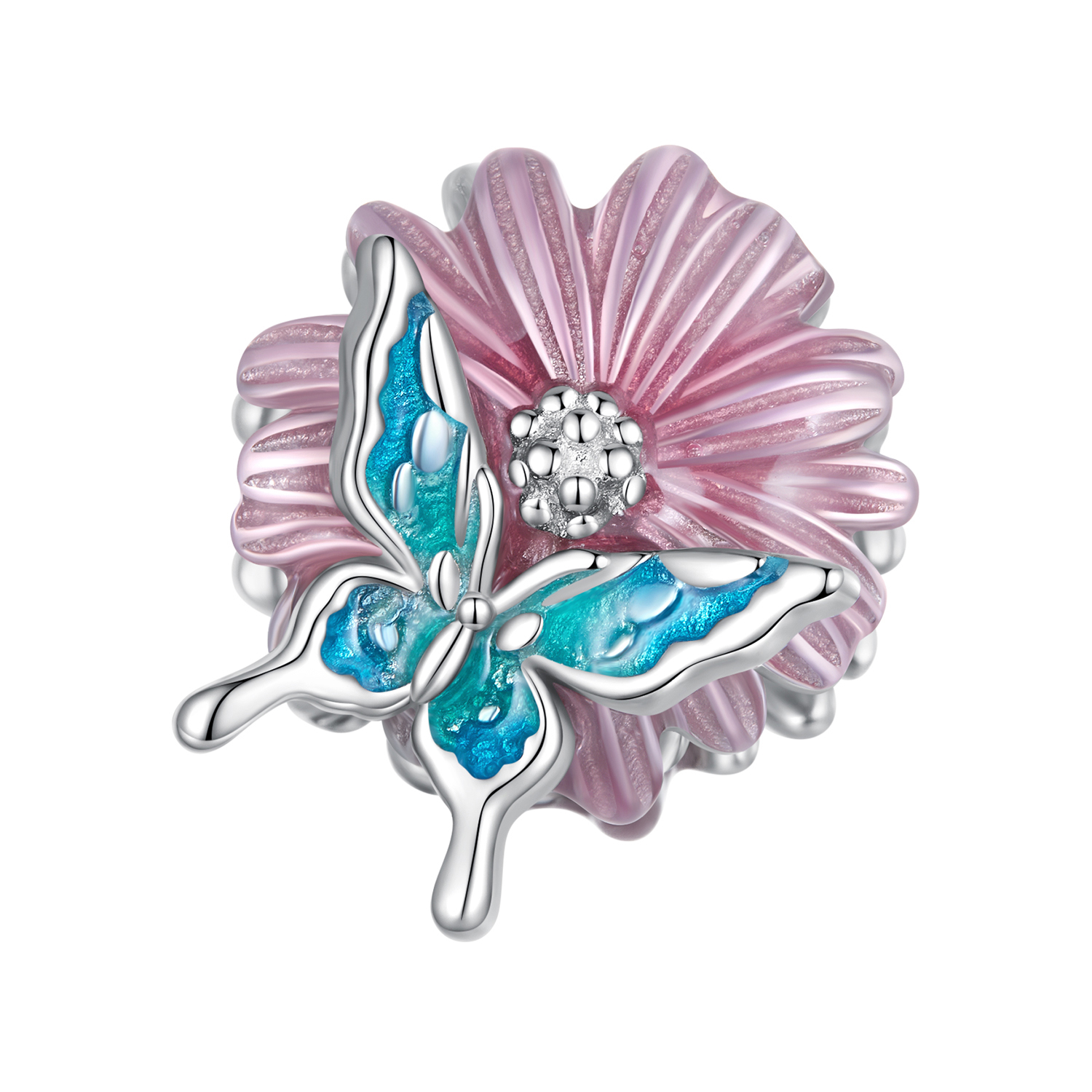 charm de estilo pandora con mariposa y crisantemo bsc788