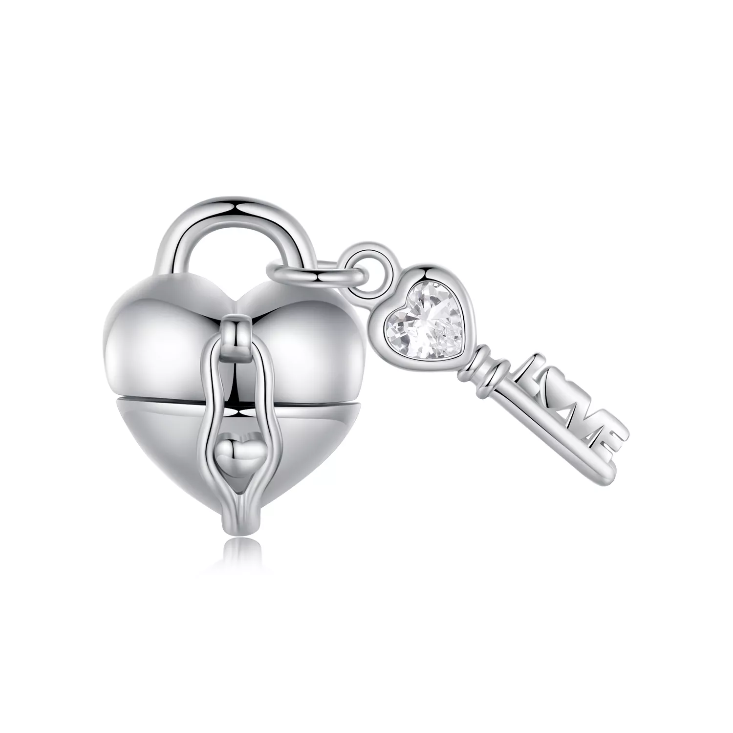 charm en forma de corazón con candado y llave al estilo pandora scc2580