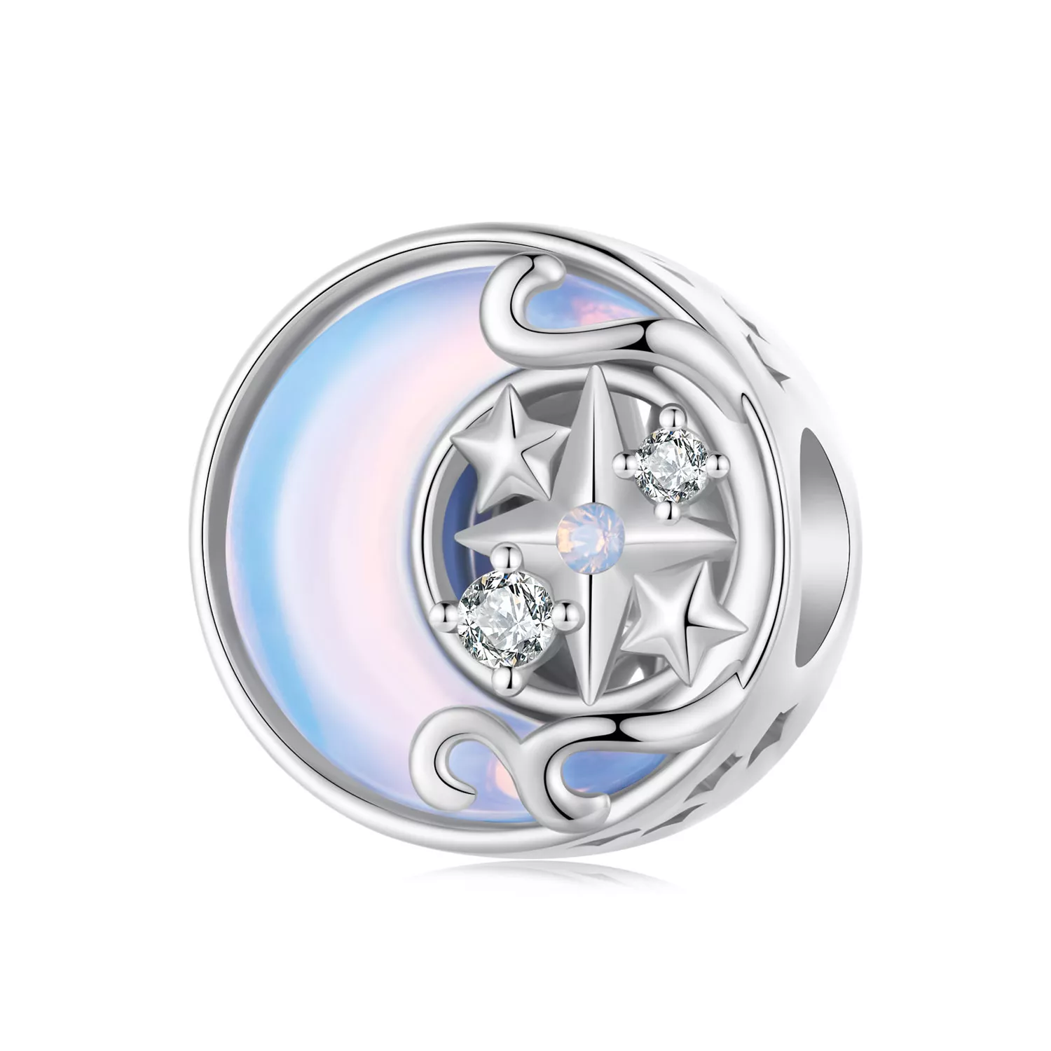 charm estilo pandora con diseño de luna y estallido de estrellas bsc927
