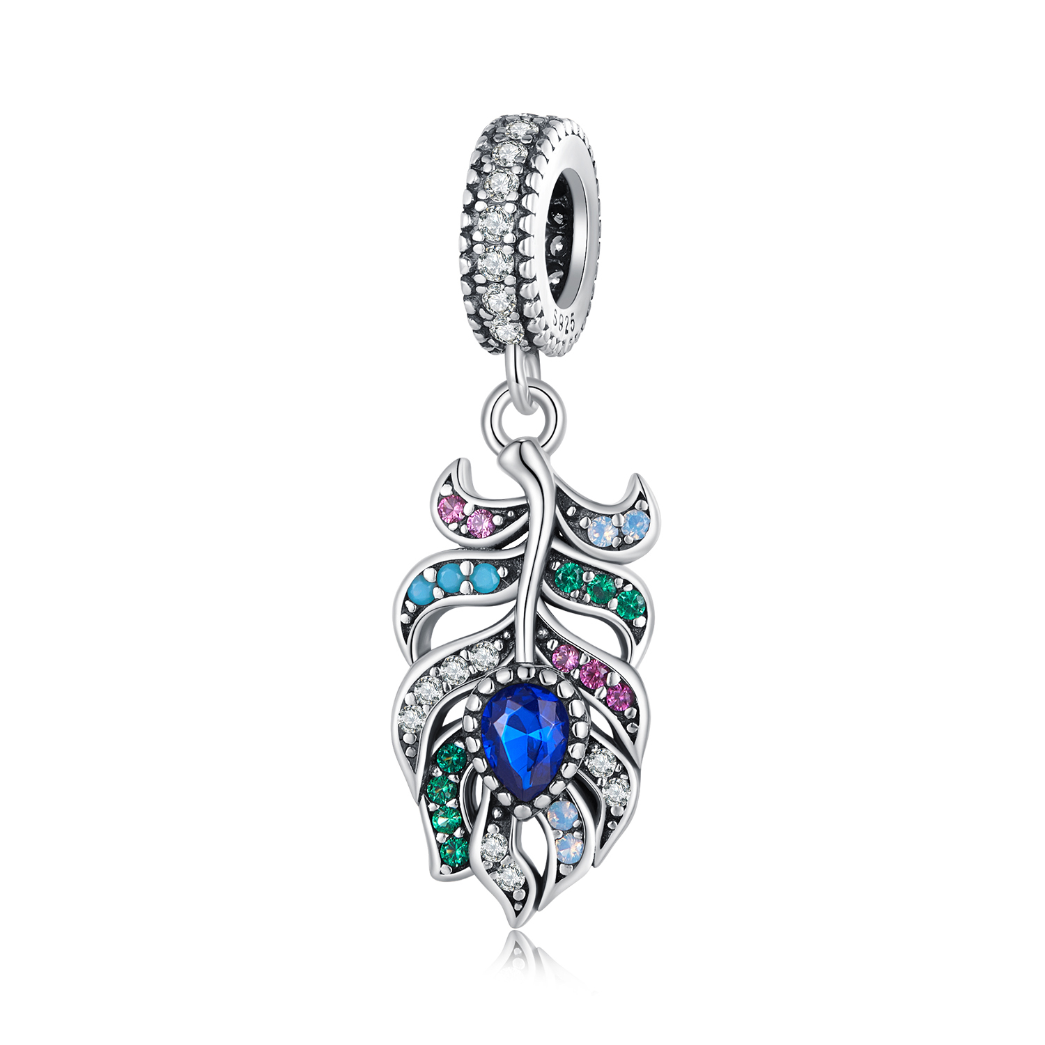 colgante de pluma de pavo real estilo pandora scc2590