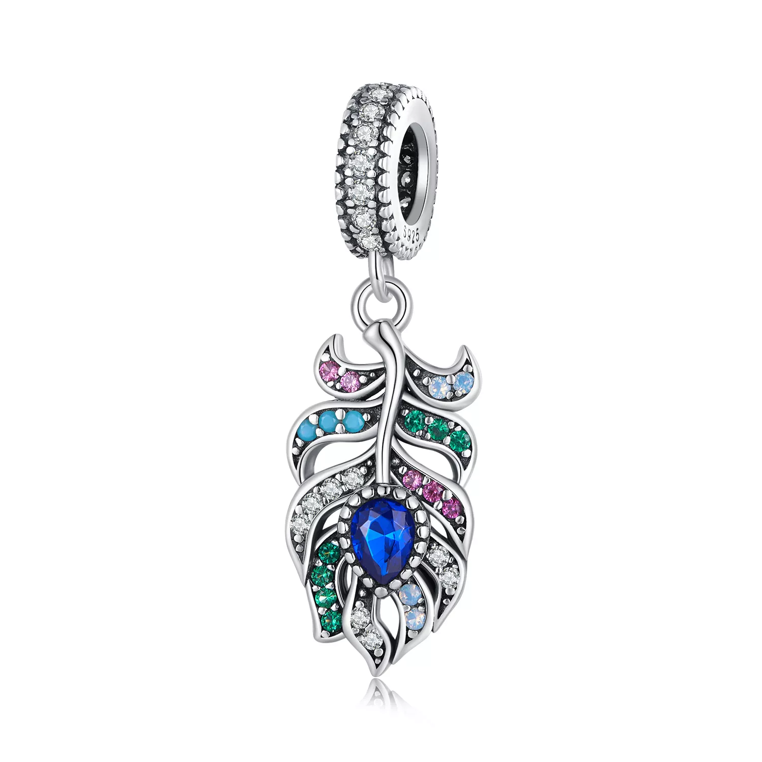 colgante de pluma de pavo real estilo pandora scc2590