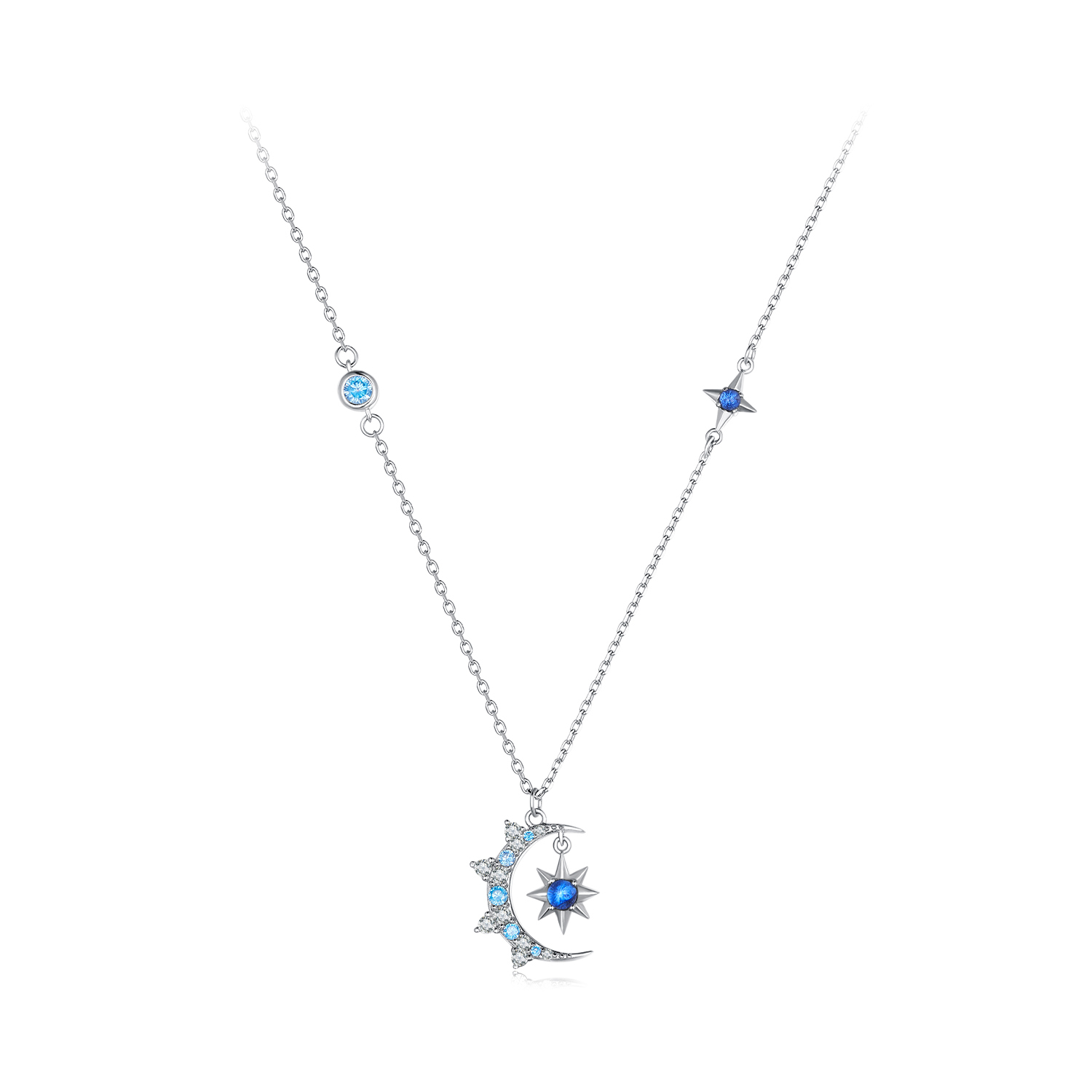 collar estilo pandora con luna y estallido de estrellas bsn347