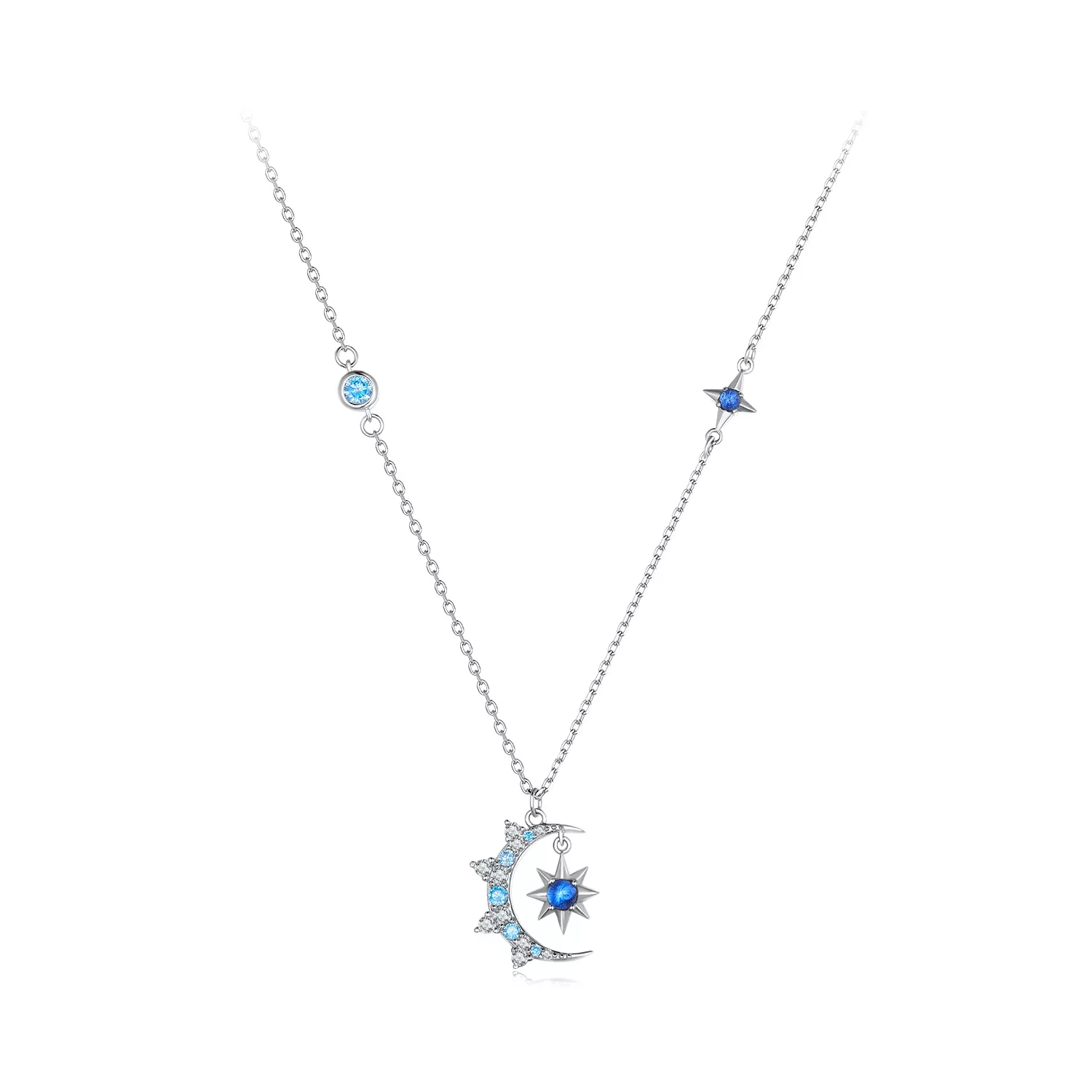 collar estilo pandora con luna y estallido de estrellas bsn347