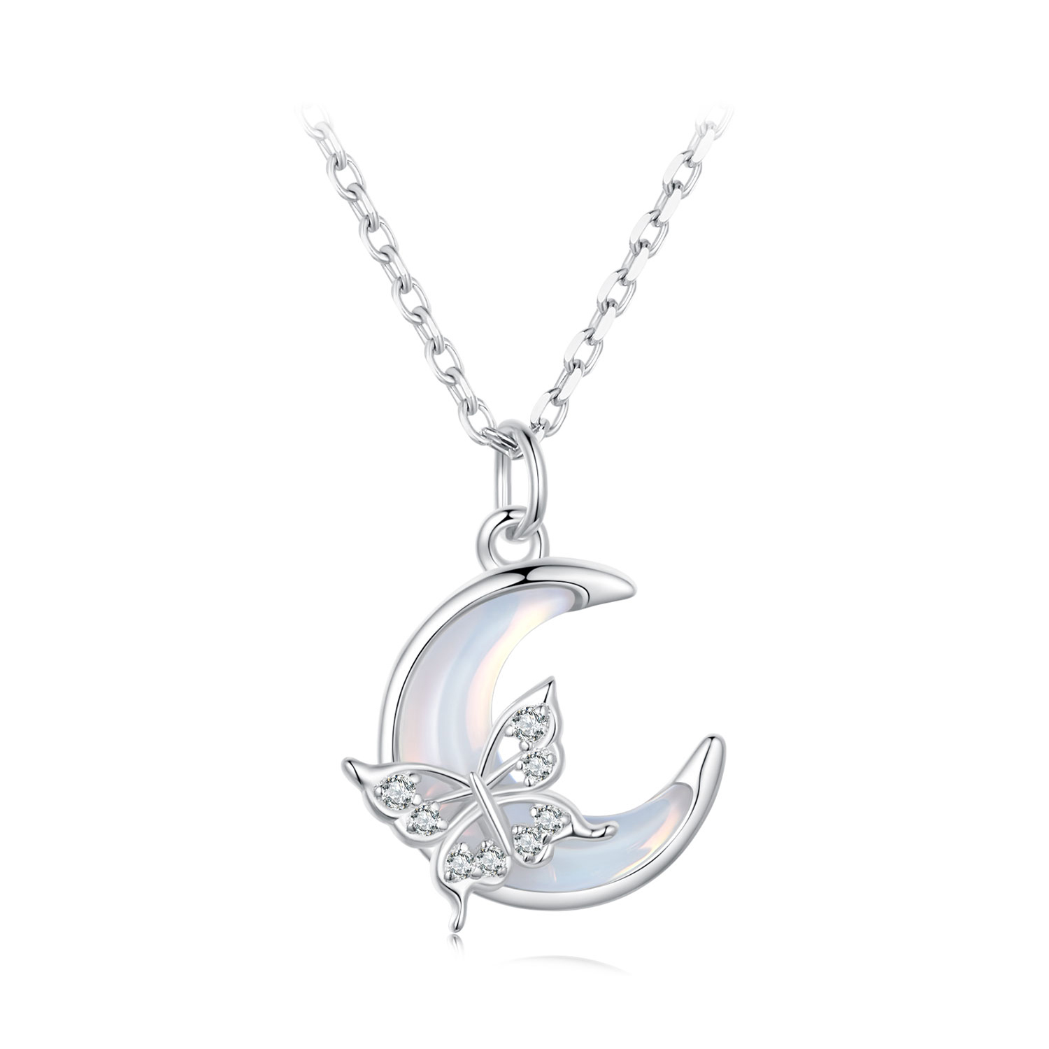 collar estilo pandora con luna y mariposa bsn353