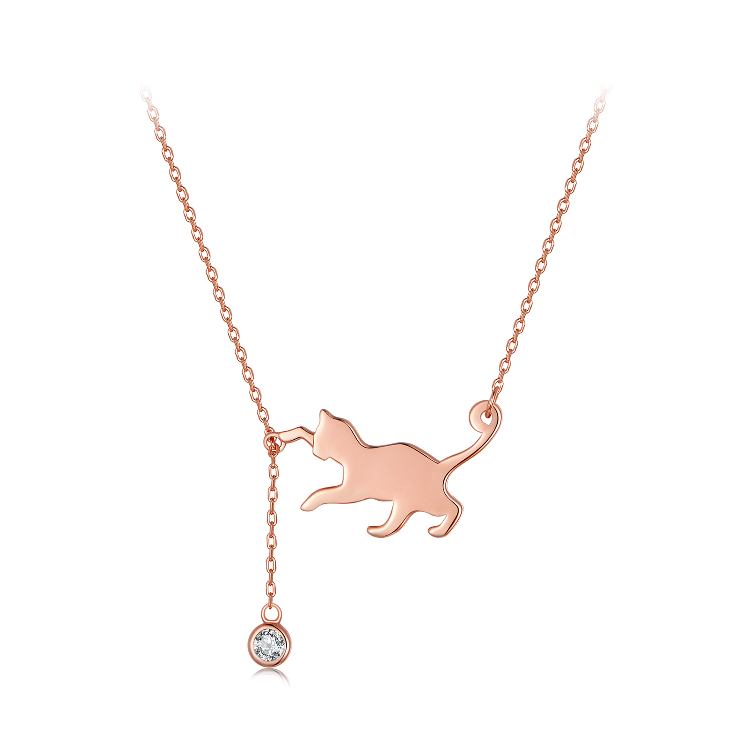 collar estilo pandora de oro rosa con colgante de gatito travieso scn232 c