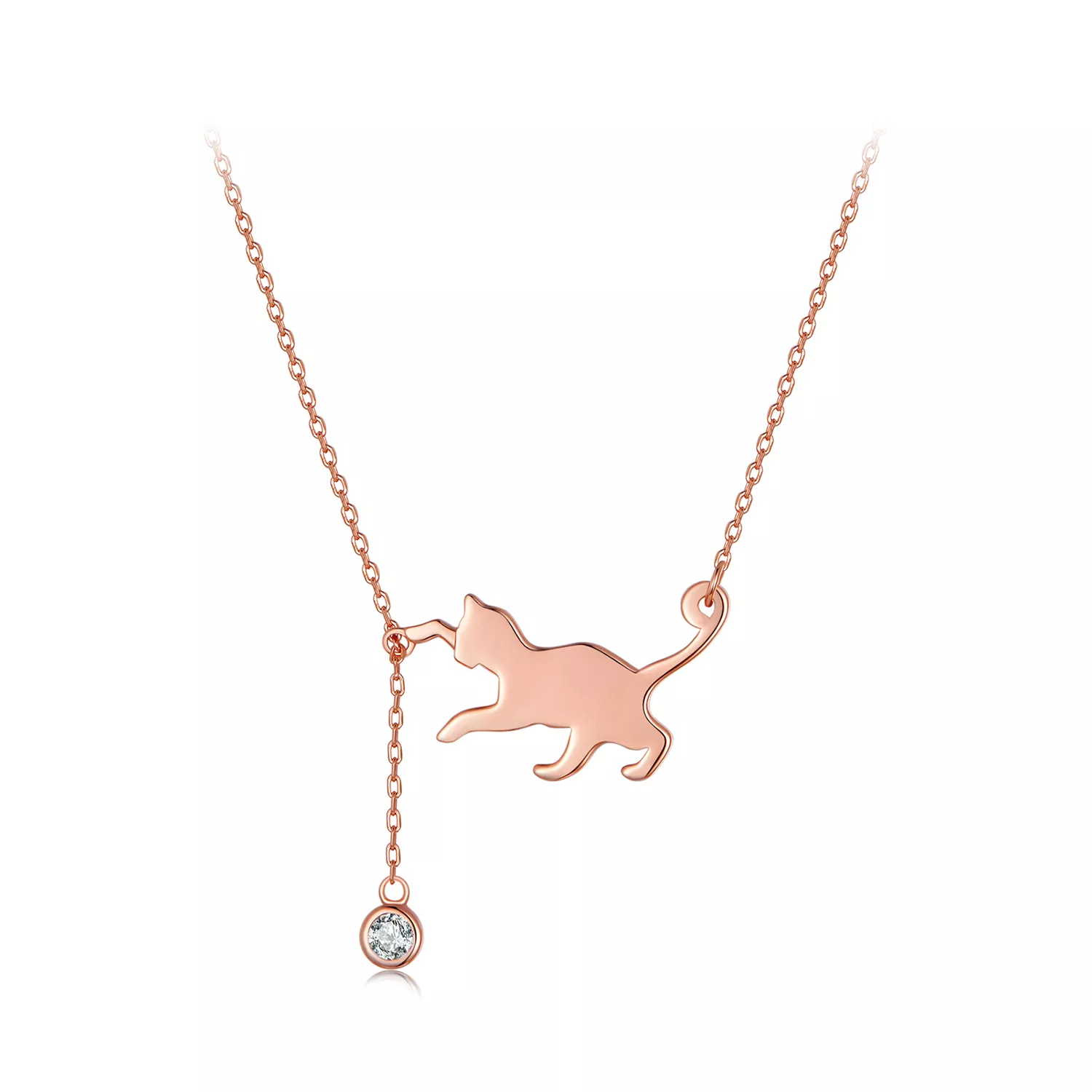 collar estilo pandora de oro rosa con colgante de gatito travieso scn232 c