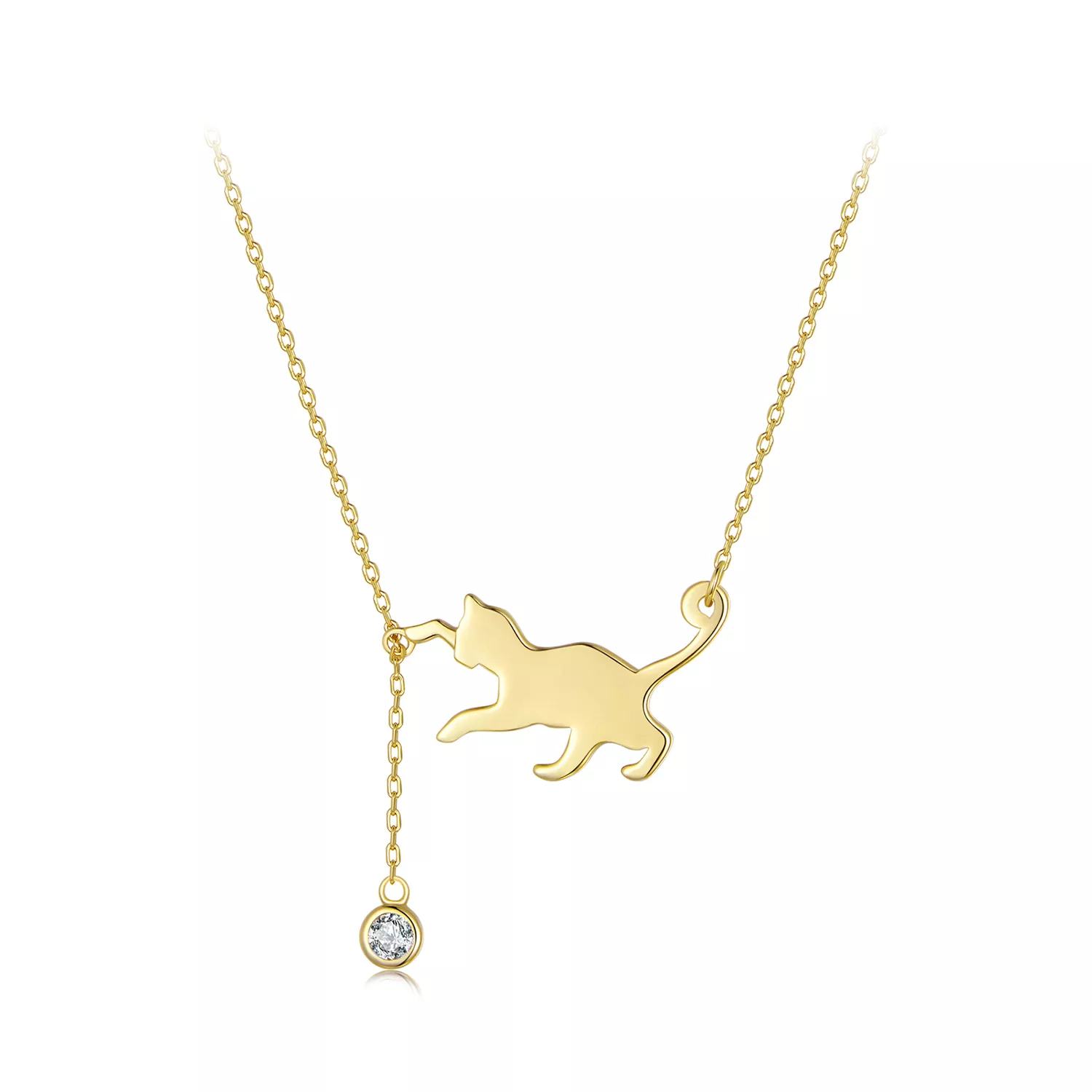 collar pandora style dorado con colgante de gatito travieso scn232 b