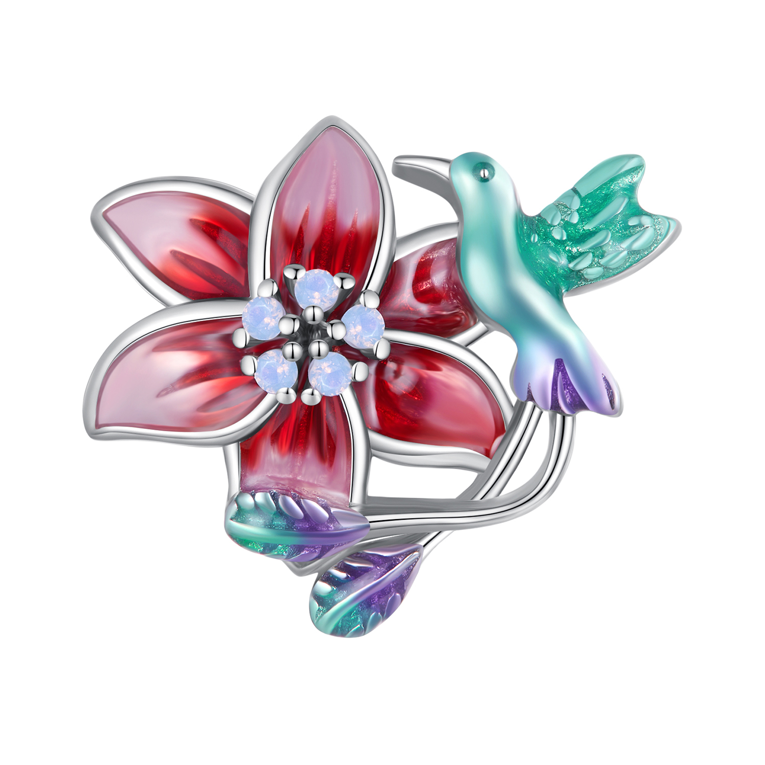 encanto estilo pandora de flores y pájaros bsc787