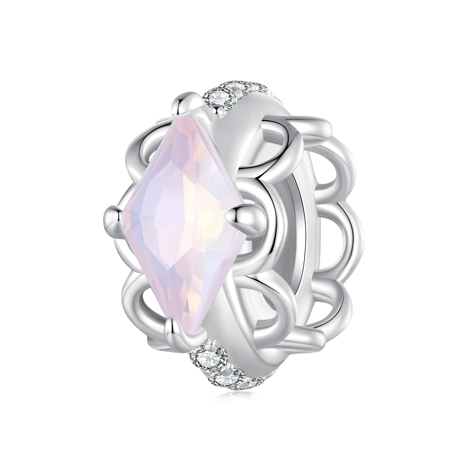 espaciador de silicona estilo pandora con encaje rosa scc2642