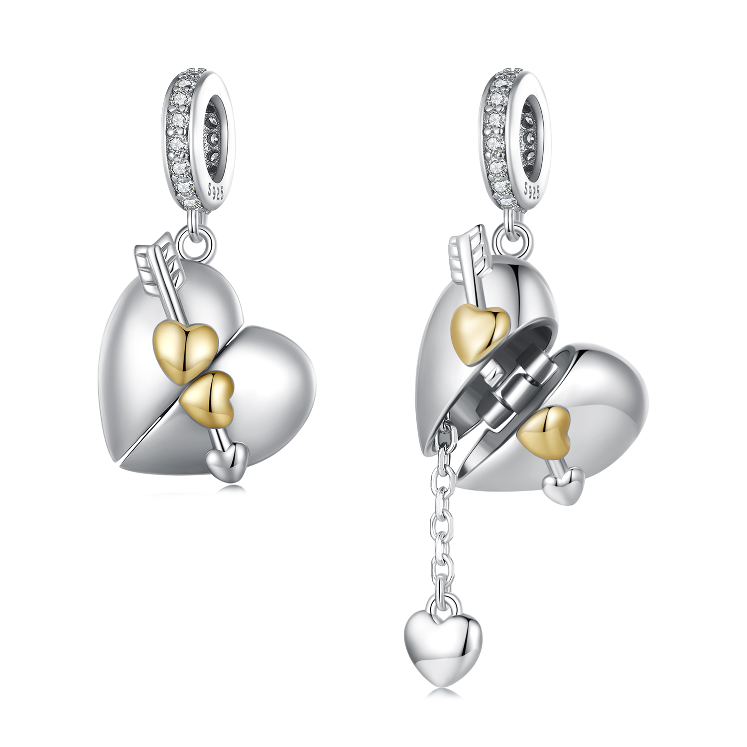 estilo pandora colgante con forma de corazón abrible bsc804