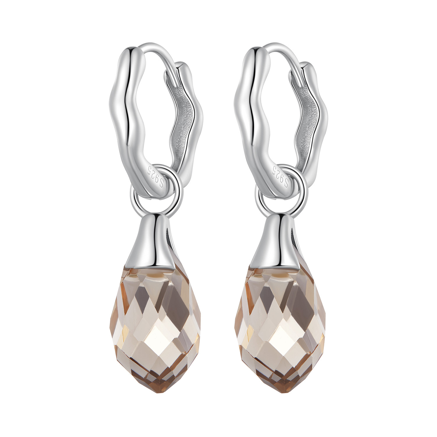 estilo pandora lujosos pendientes de aro en forma de gota de agua bse814