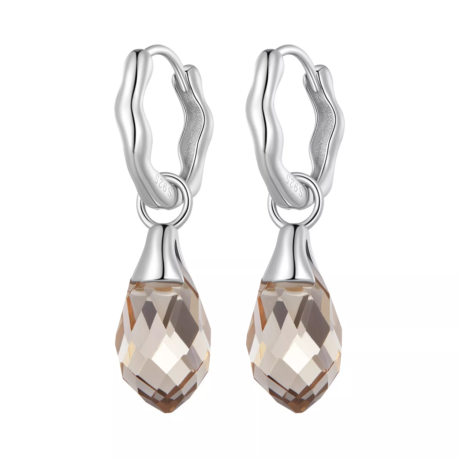 estilo pandora lujosos pendientes de aro en forma de gota de agua bse814