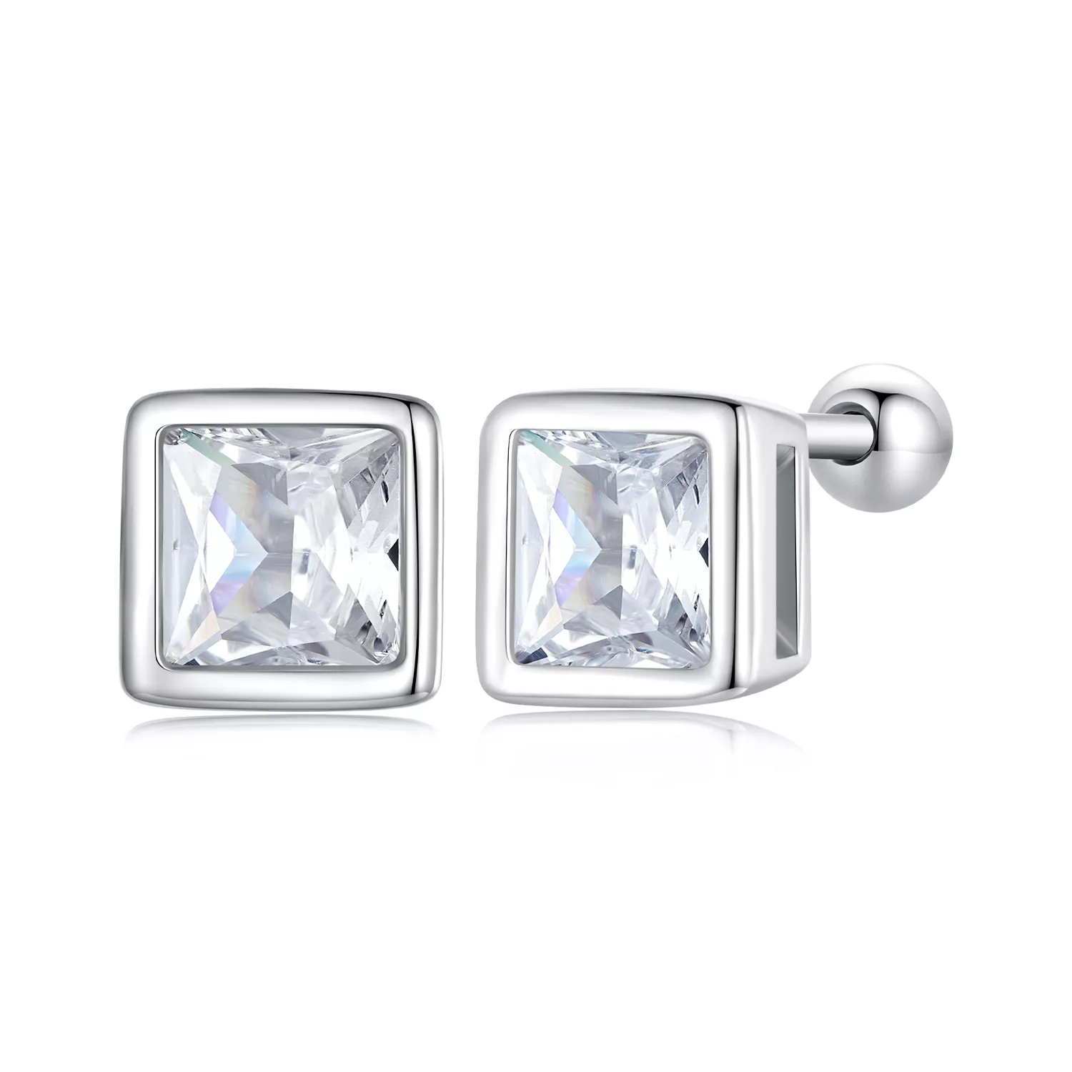 estilo pandora princesa zirconia pendientes de botón bse885 l