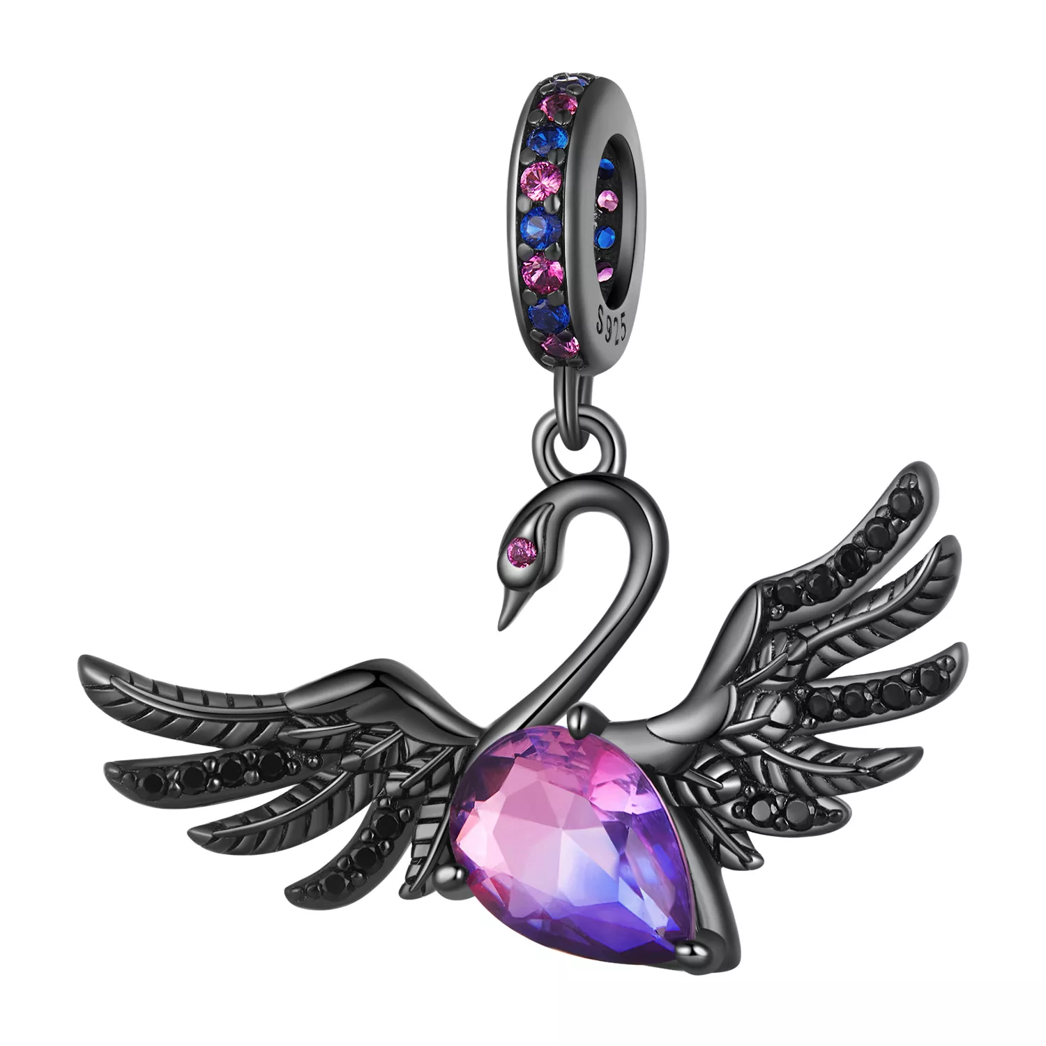 pendiente colgante estilo pandora con diseño de cisne negro scc2490