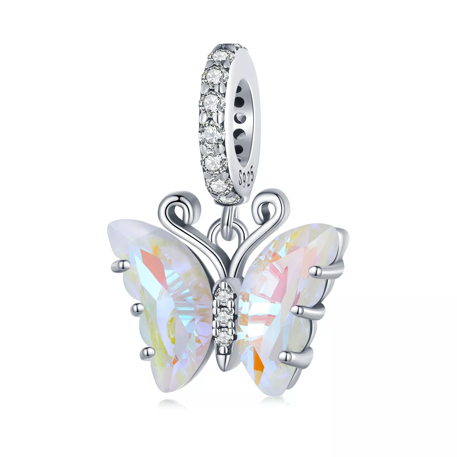 pendiente colgante estilo pandora con mariposa aurora colorida scc2305 cf
