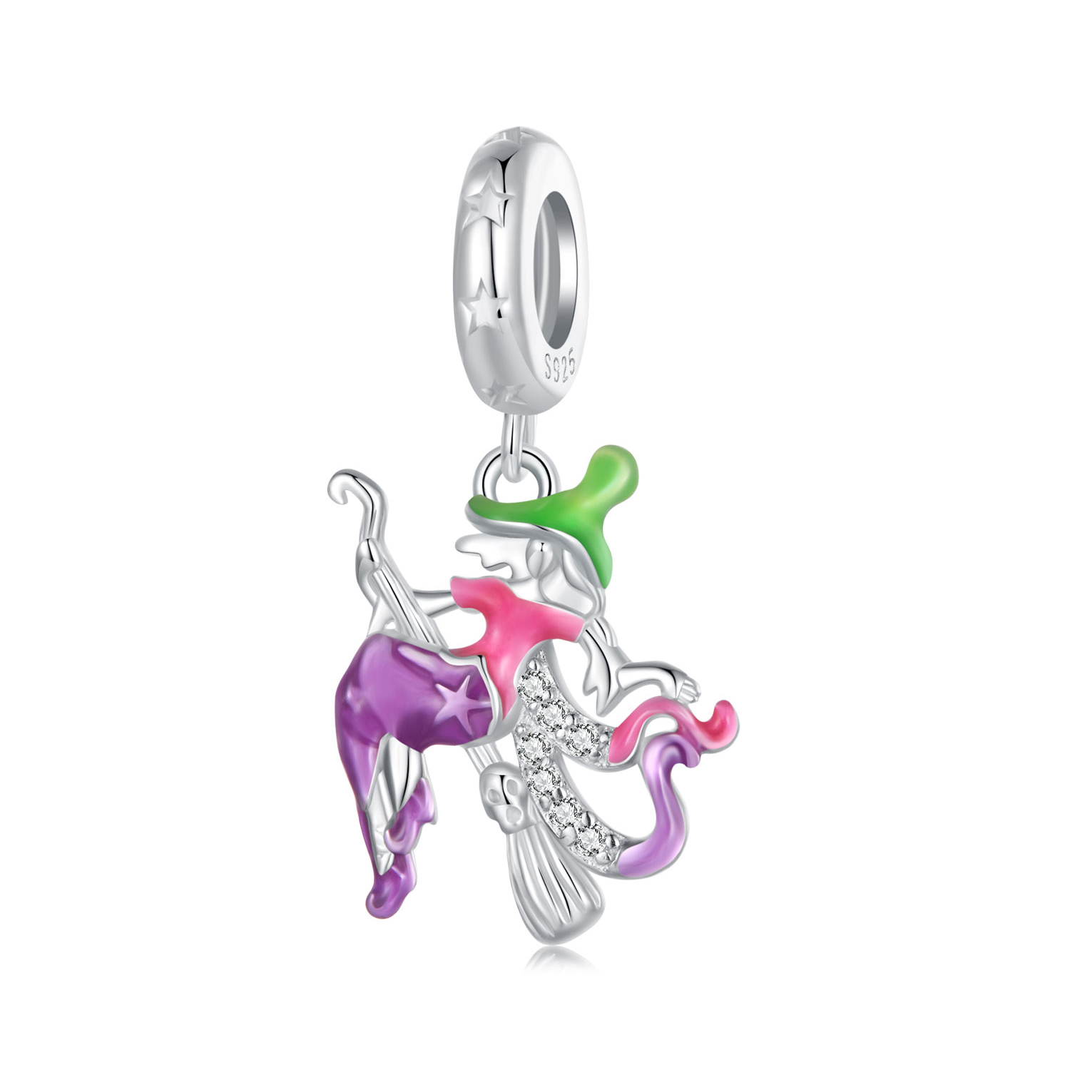pendiente de bruja con estilo pandora que brilla en la oscuridad scc2608