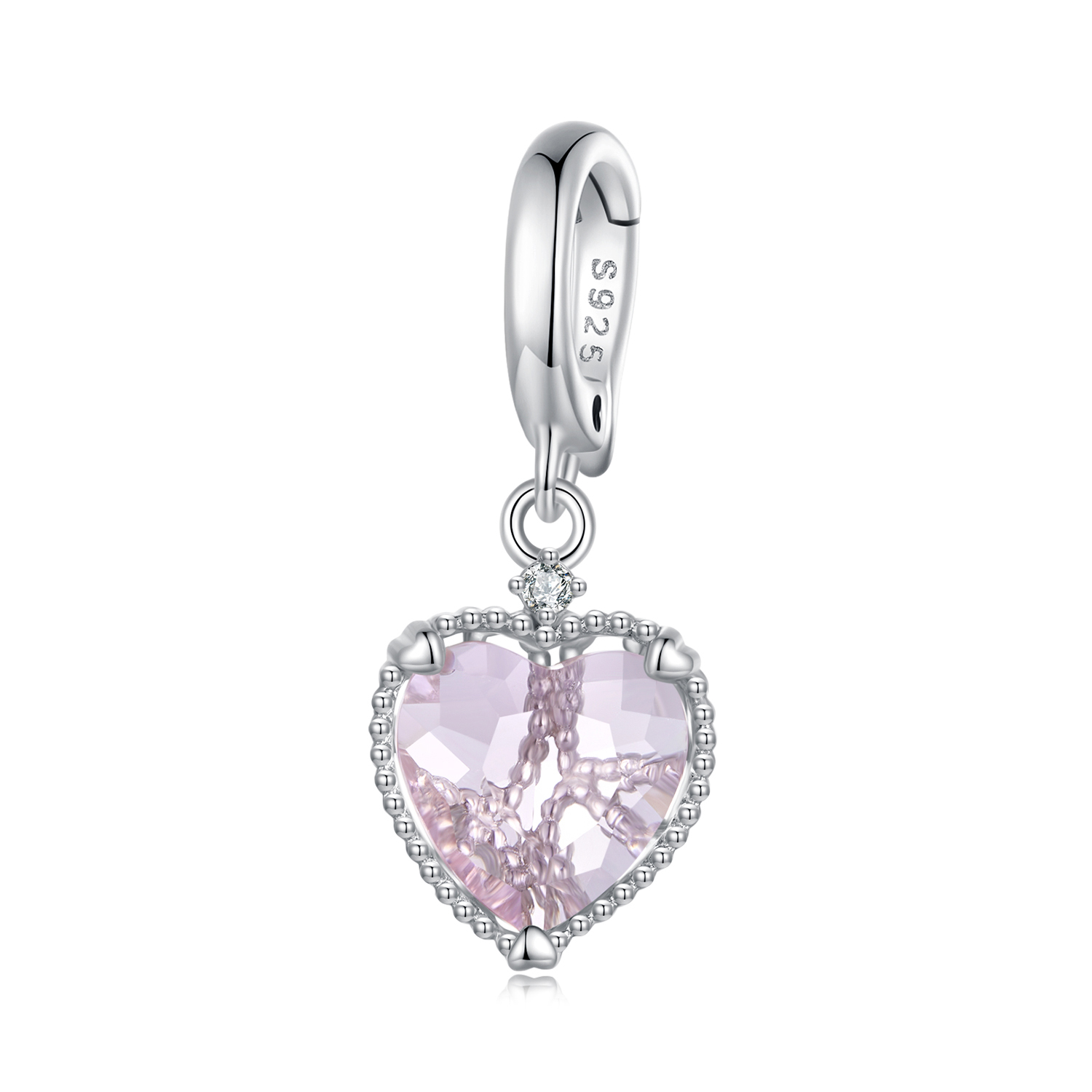 pendiente de corazón rosa estilo pandora con colgante scc2594