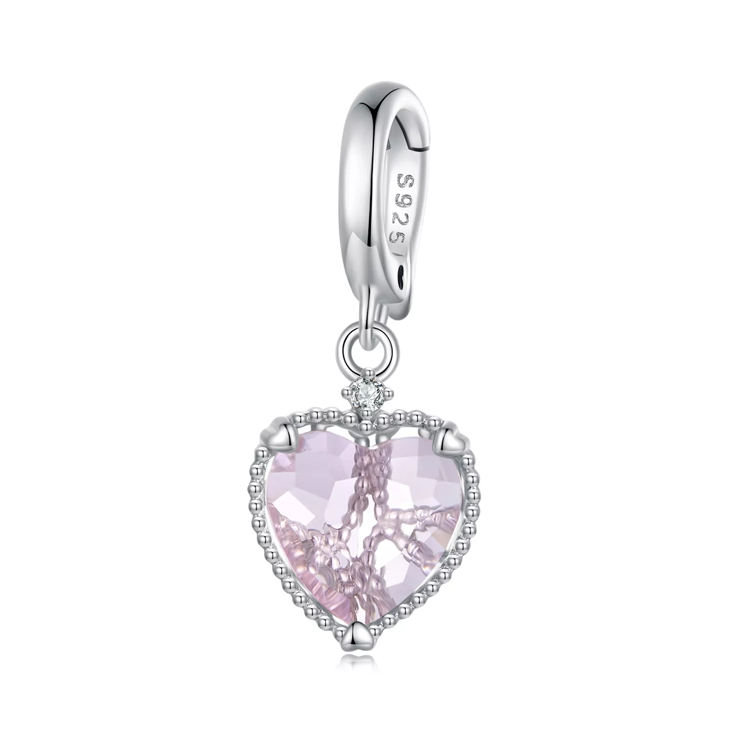 pendiente de corazón rosa estilo pandora con colgante scc2594