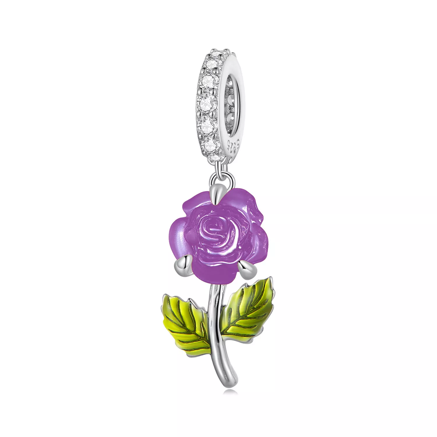 pendiente de estilo pandora con cristal en forma de rosa bsc824 vt