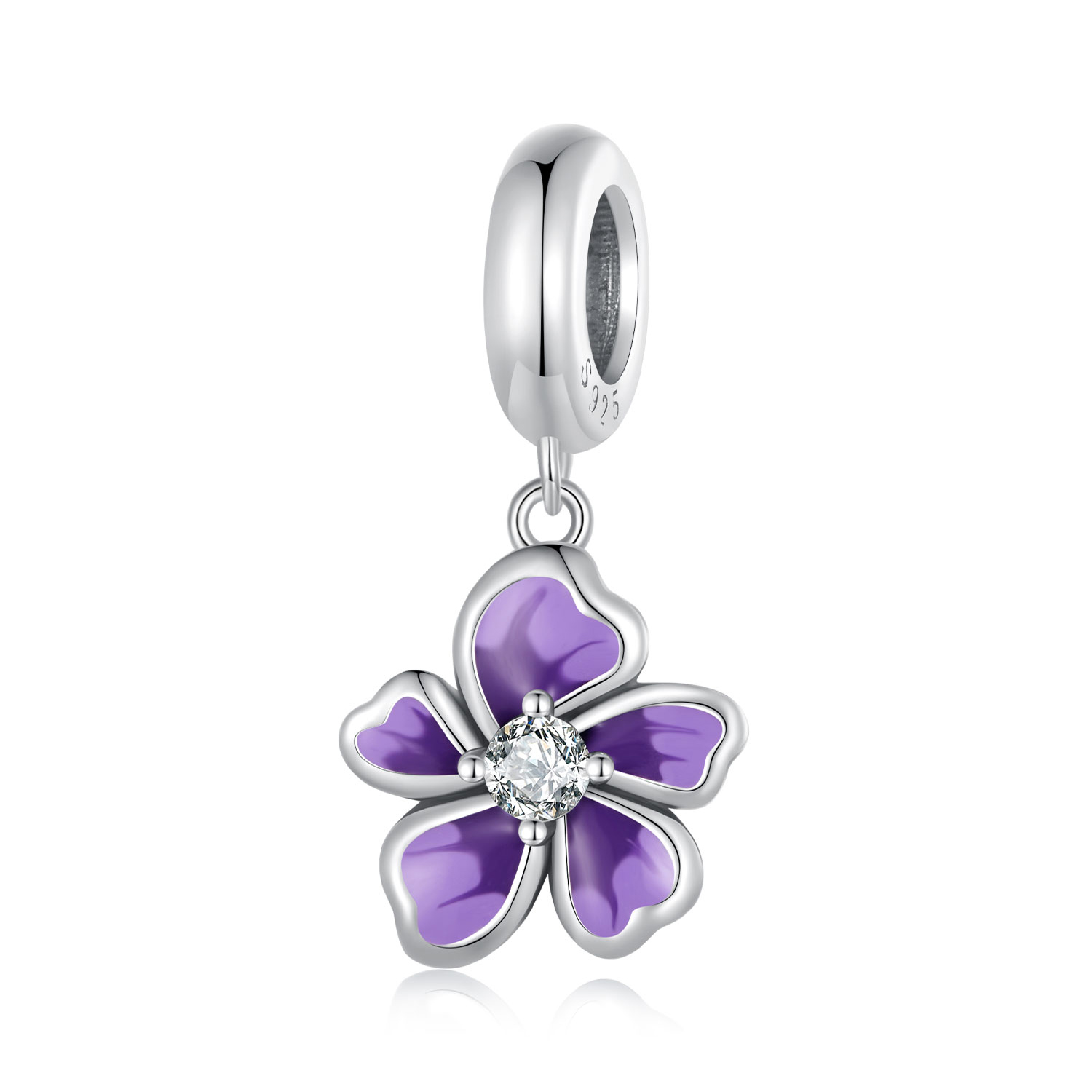 pendiente de estilo pandora con flor morada scc2556