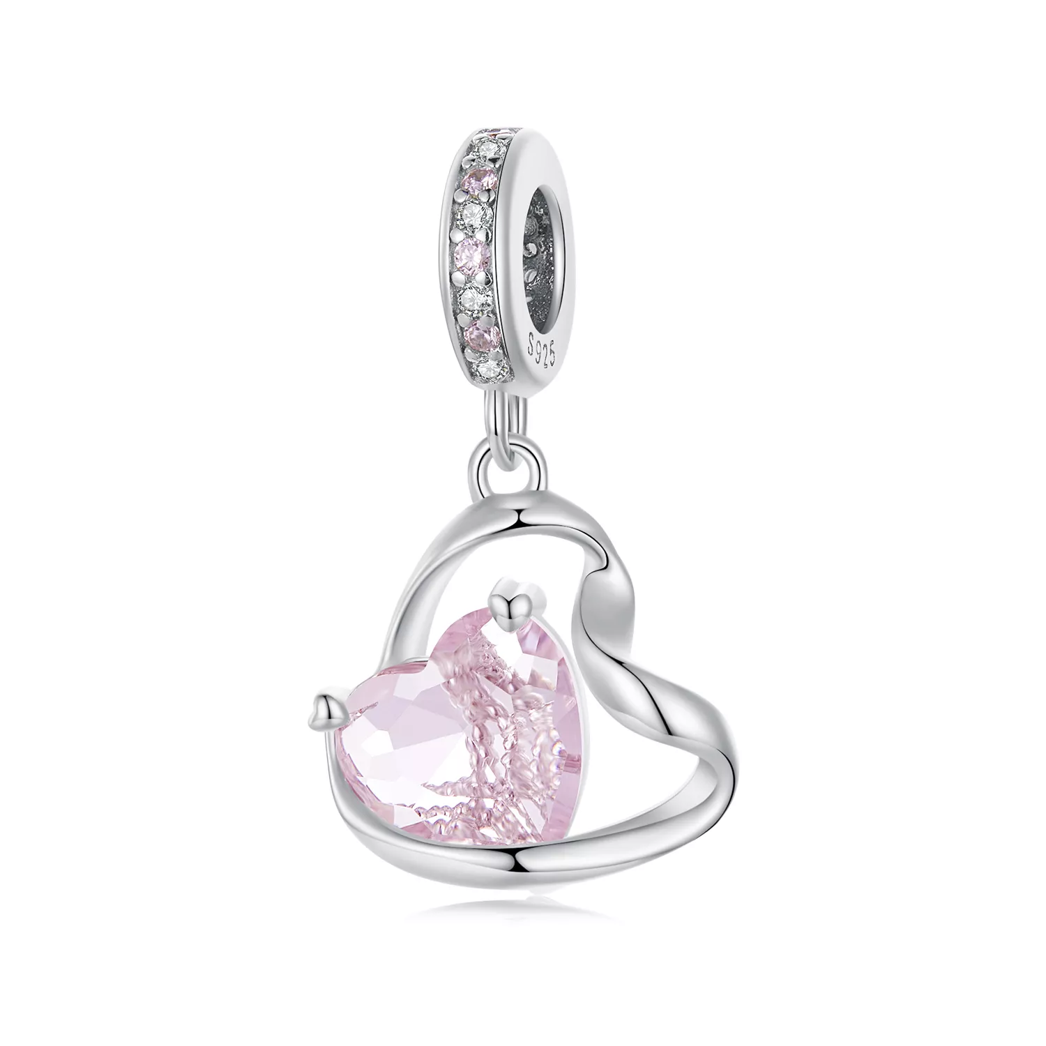 pendiente en forma de corazón con cinta estilo pandora bsc922