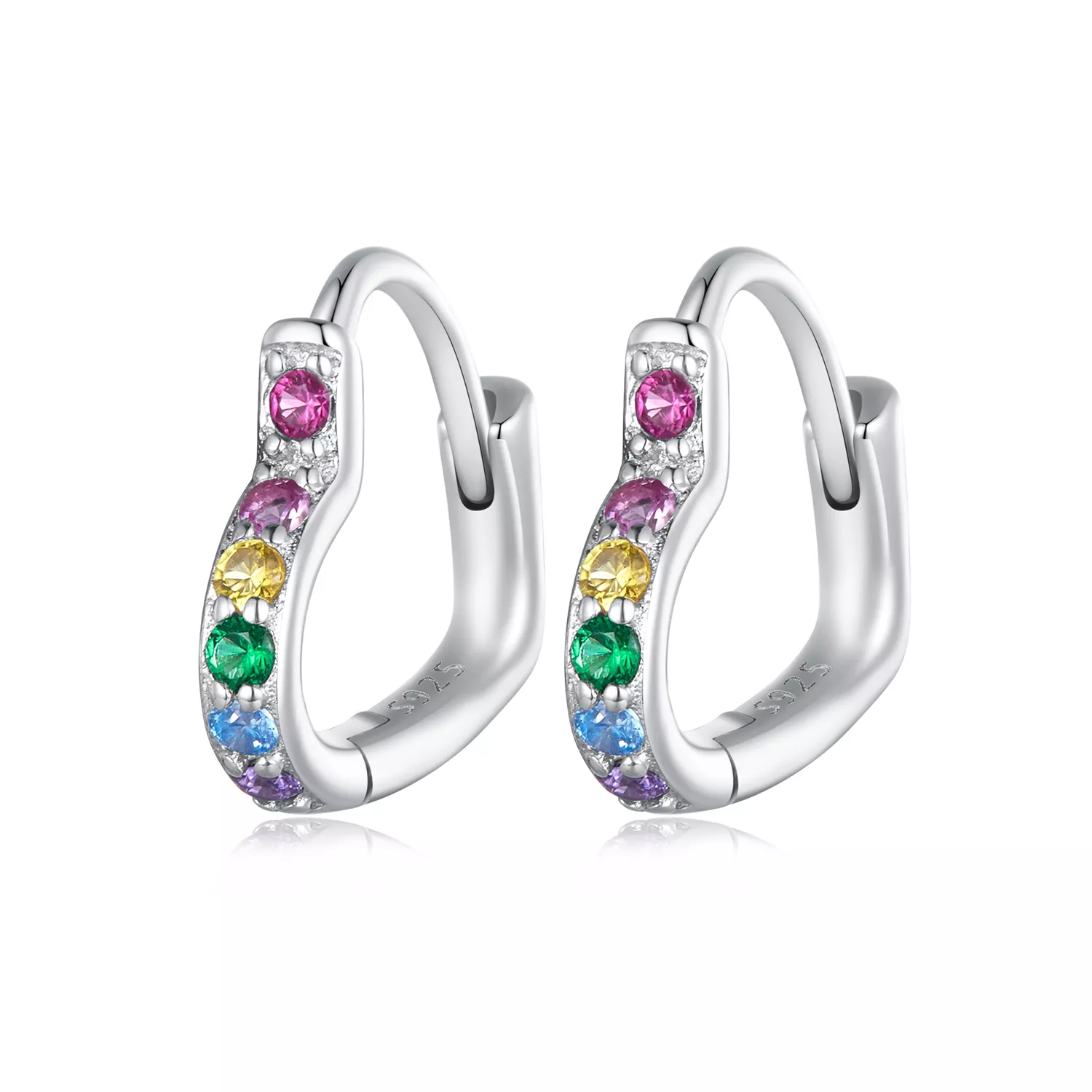 pendientes de aro con corazón arcoíris al estilo pandora sce1626 cf