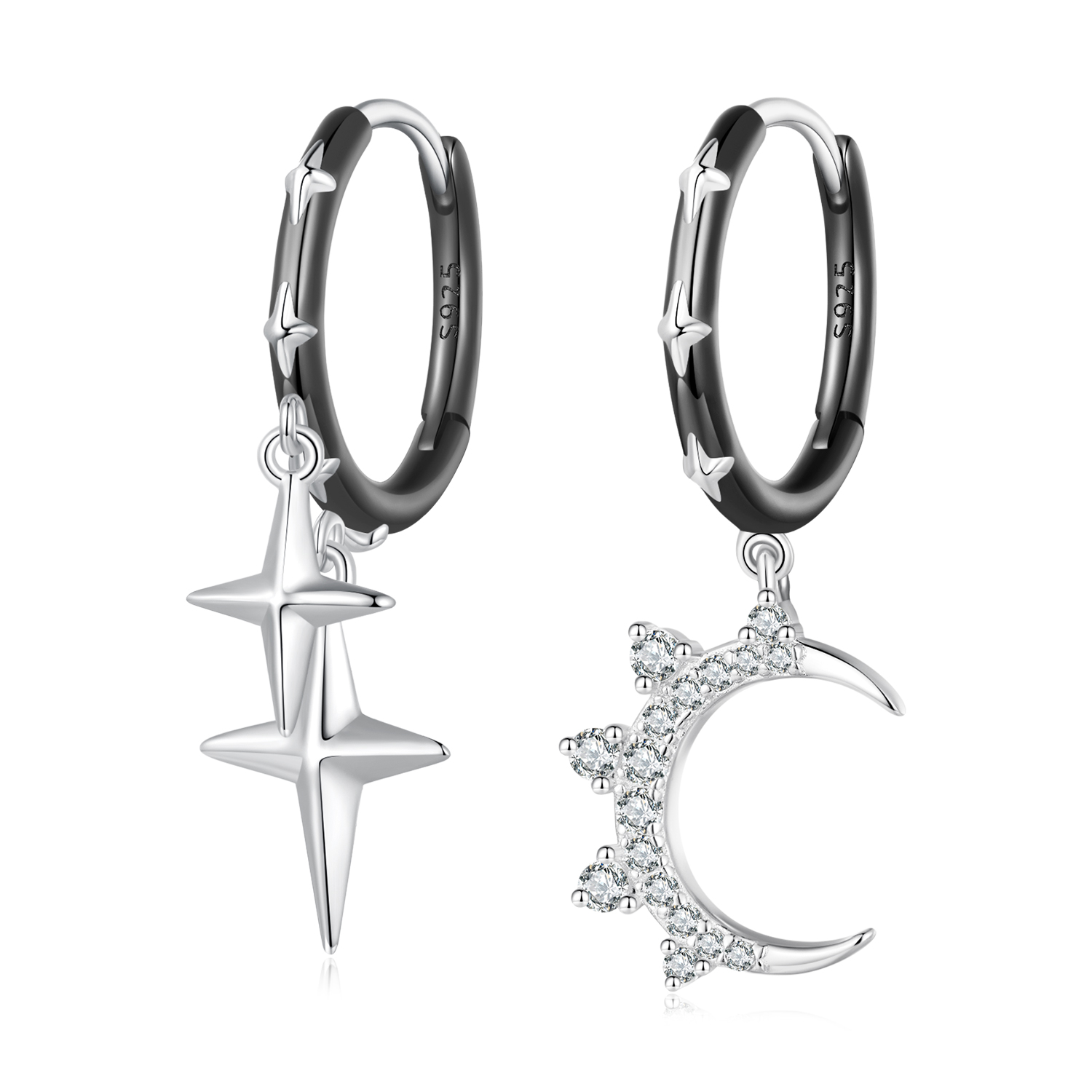 pendientes de aro con estilo pandora de estrellas y luna brillante bse805