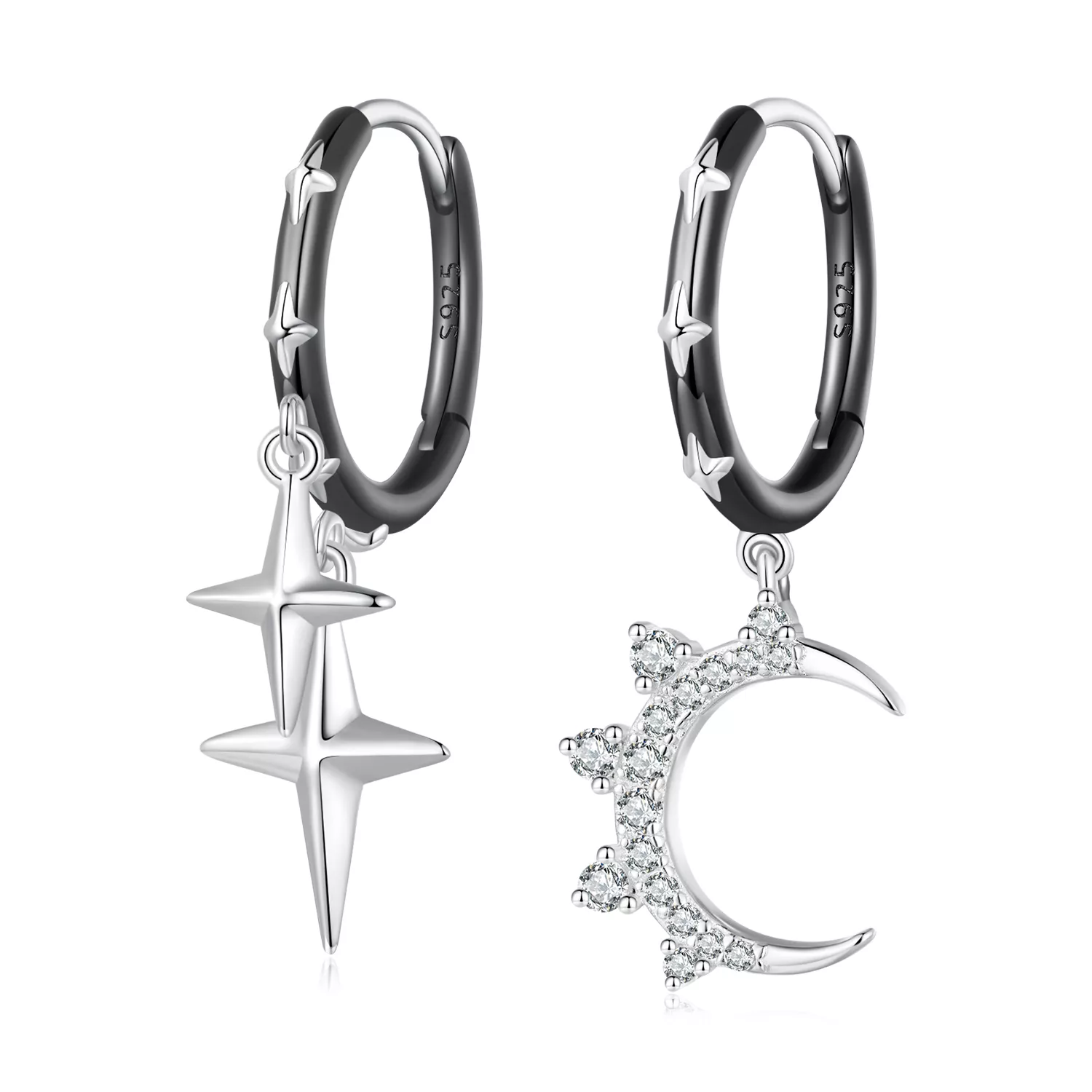 pendientes de aro con estilo pandora de estrellas y luna brillante bse805