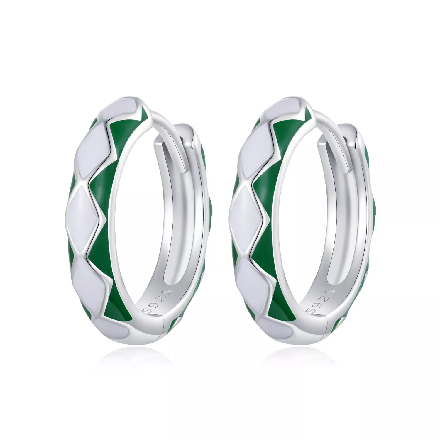 pendientes de aro con patrón de diamantes verdes y blancos estilo pandora sce1611 gn