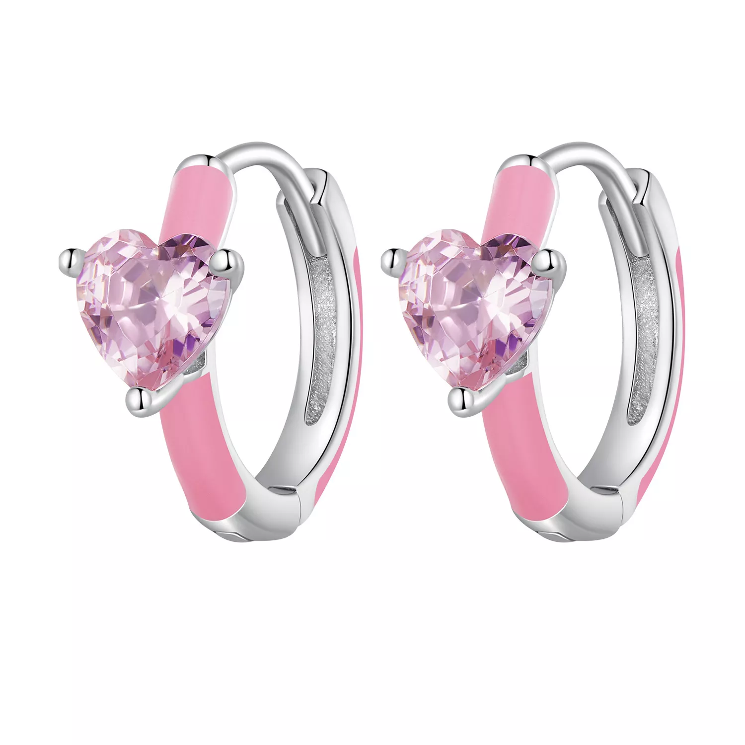 pendientes de aro en forma de corazón rosa estilo pandora bse813