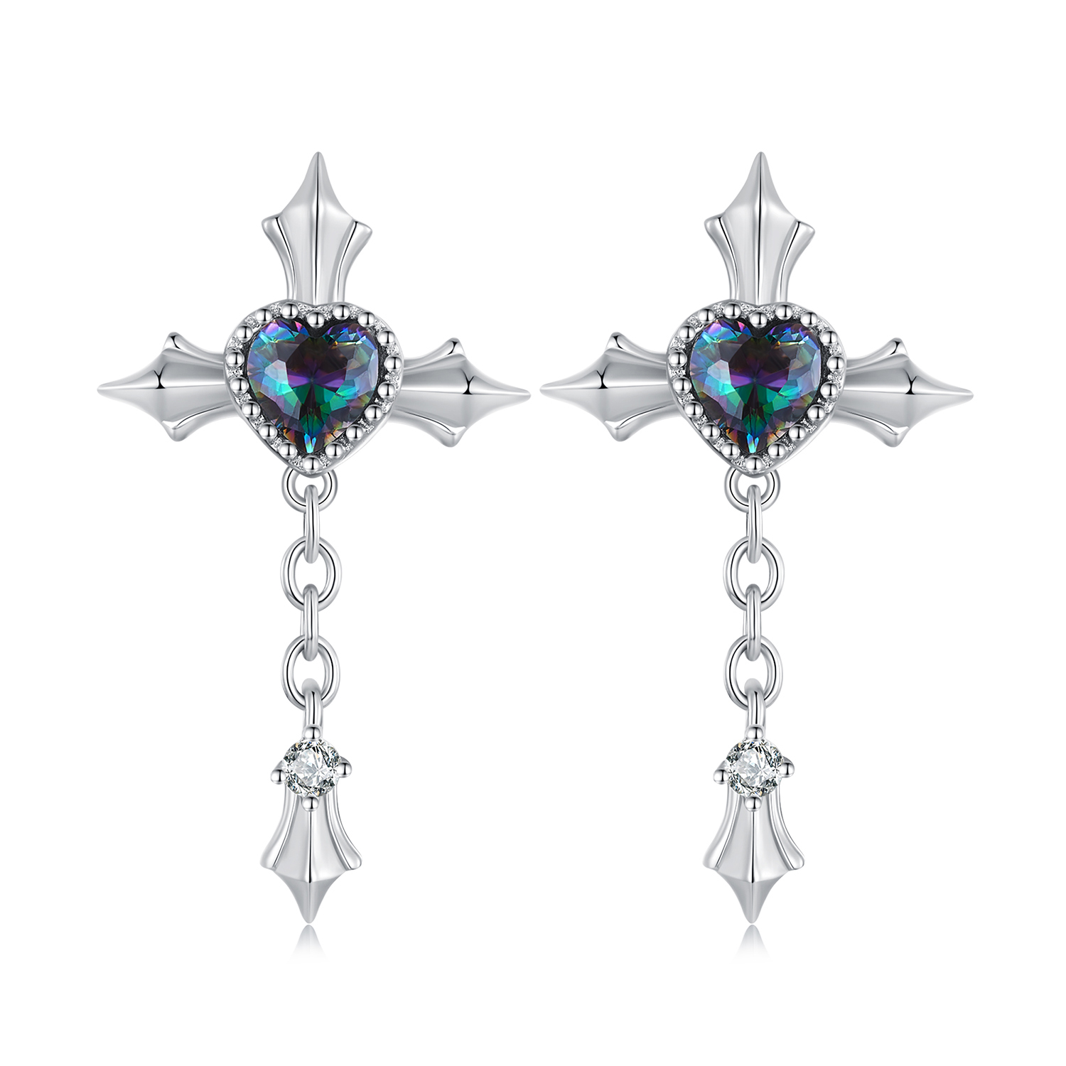 pendientes de estilo pandora con cadena y cruz bse912