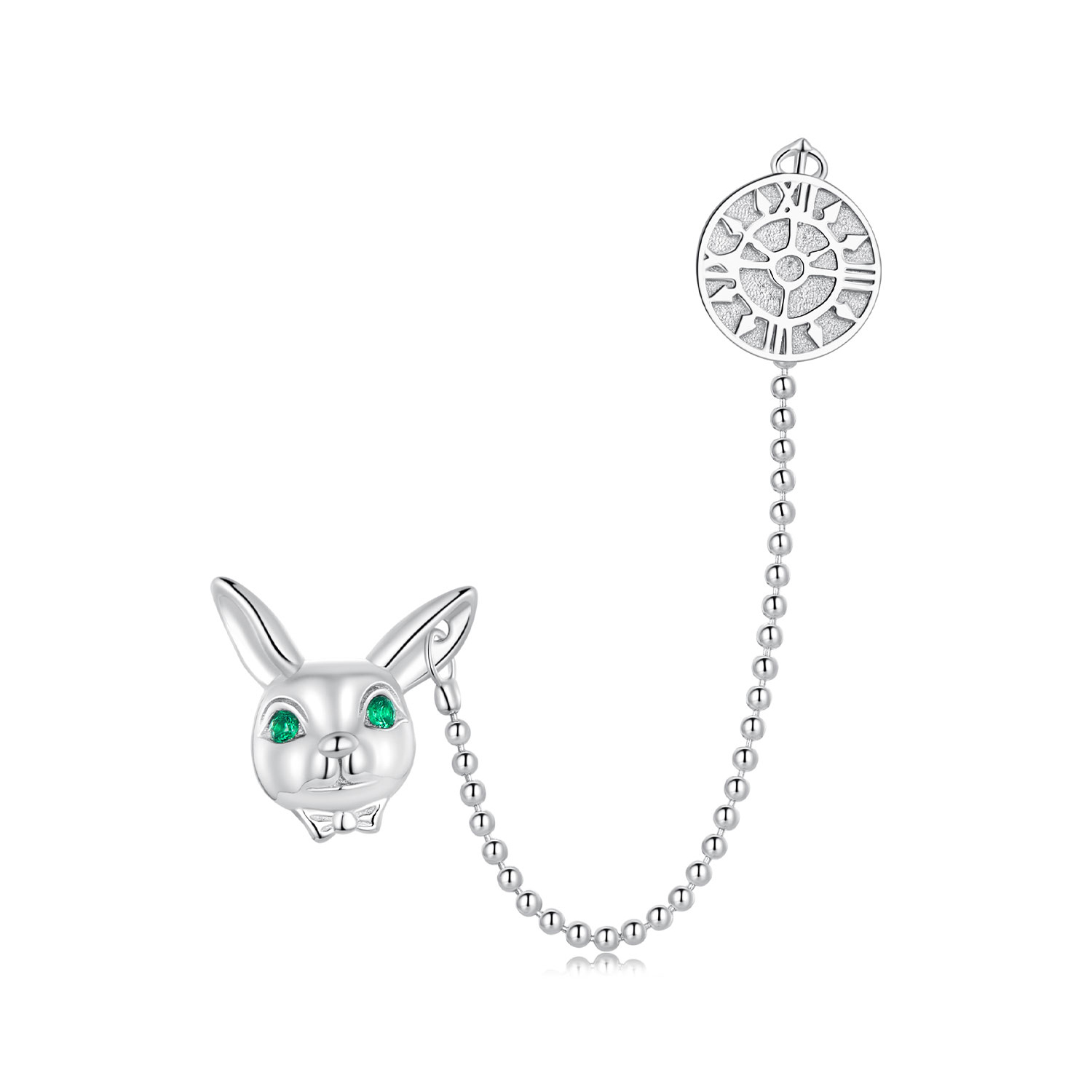 pendientes de estilo pandora con reloj de conejo blanco sce1617