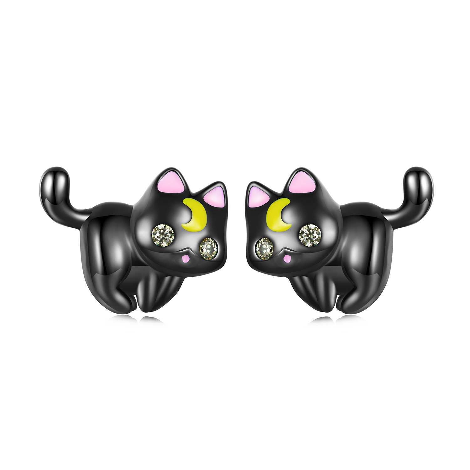 pendientes de tachuelas con estilo pandora de gatito lunar sce1584