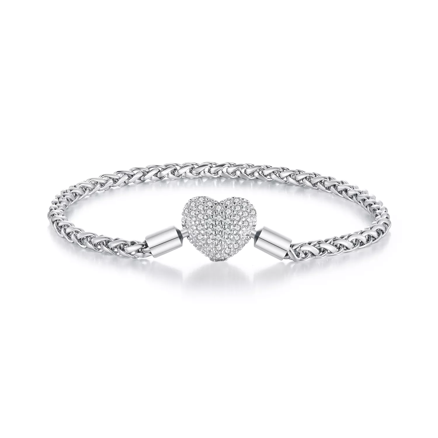 pulsera de cadena brillante en forma de corazón al estilo pandora bsb133