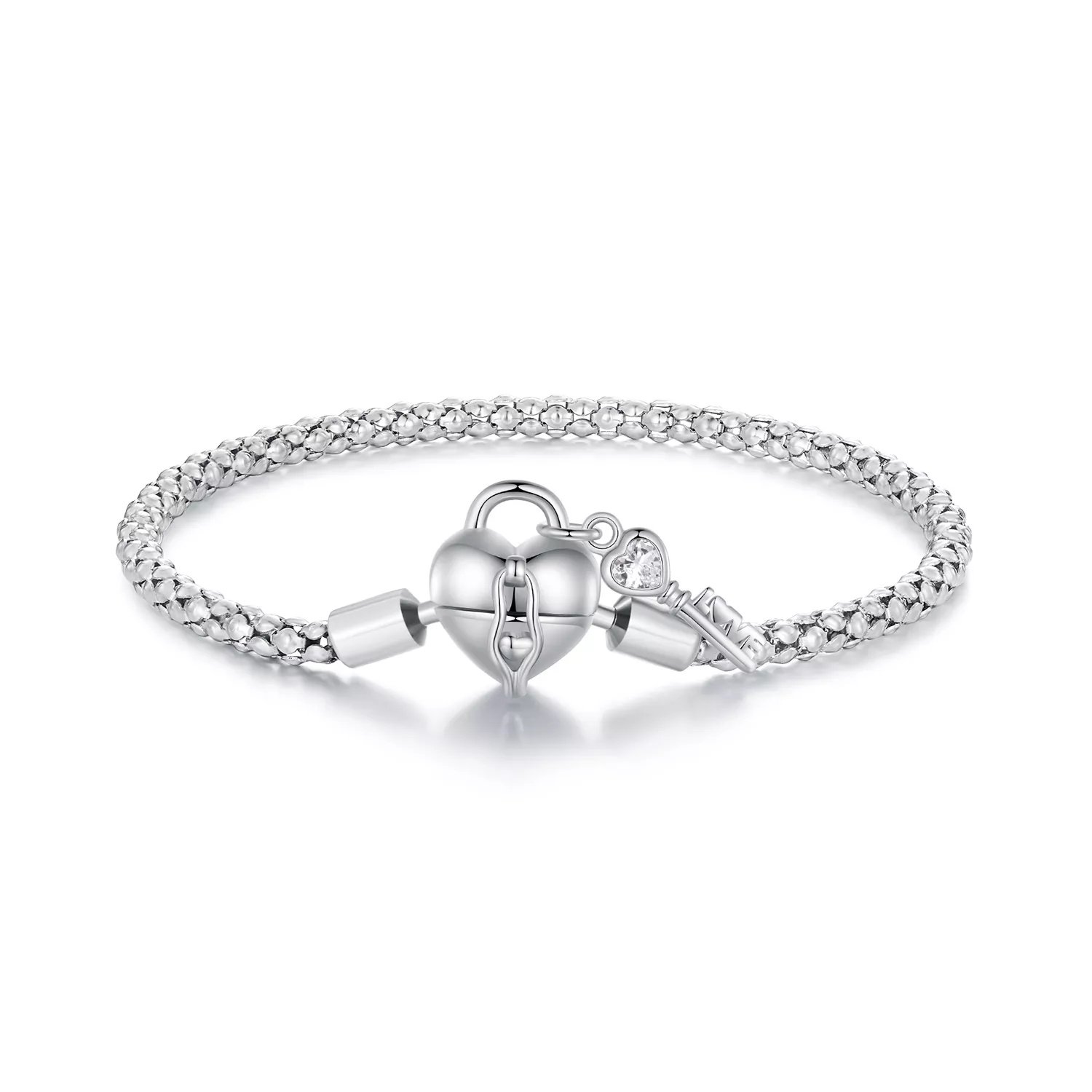 pulsera de cadena con llavero en forma de corazón estilo pandora scb259