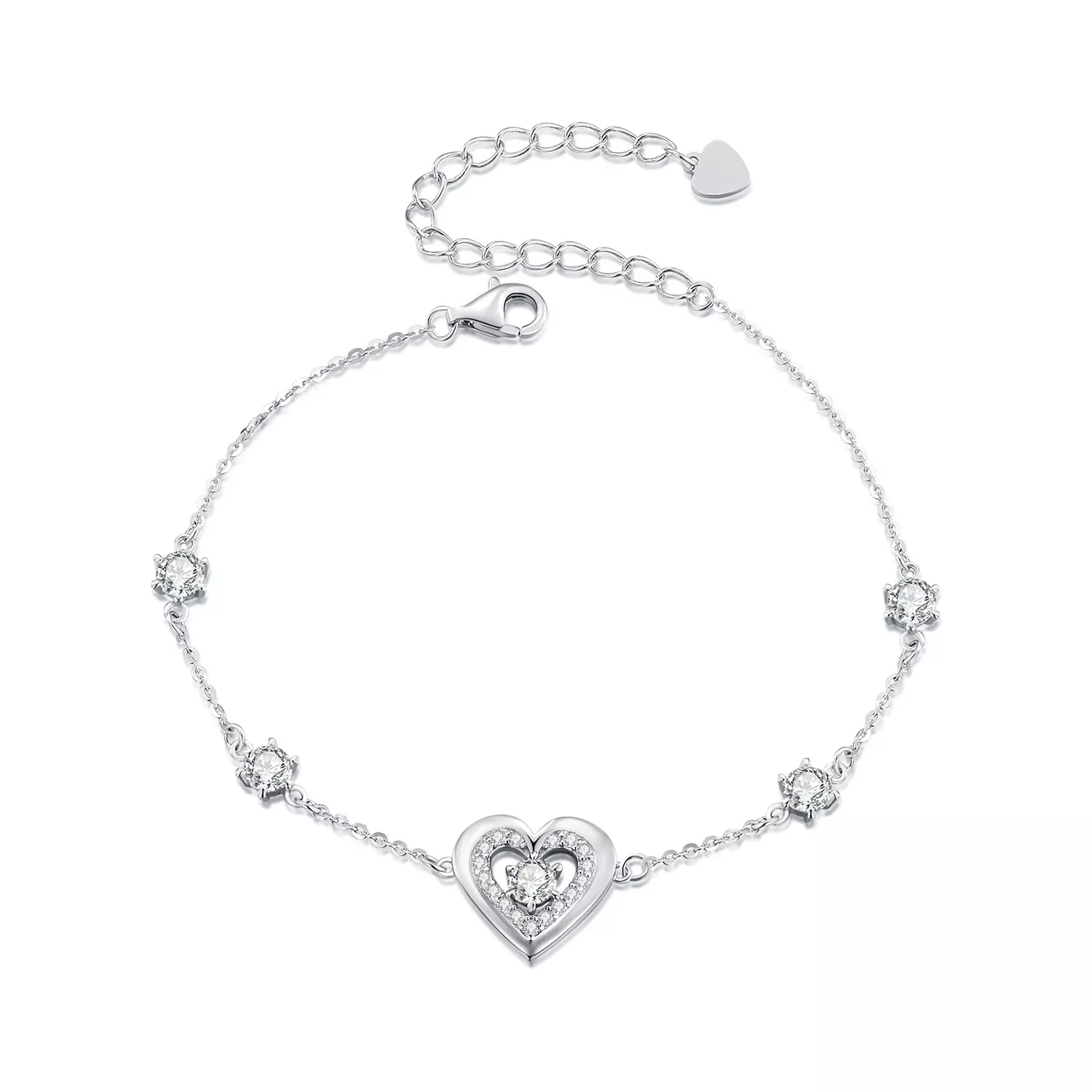 pulsera de cadena doble con dos corazones brillantes estilo pandora bsb136