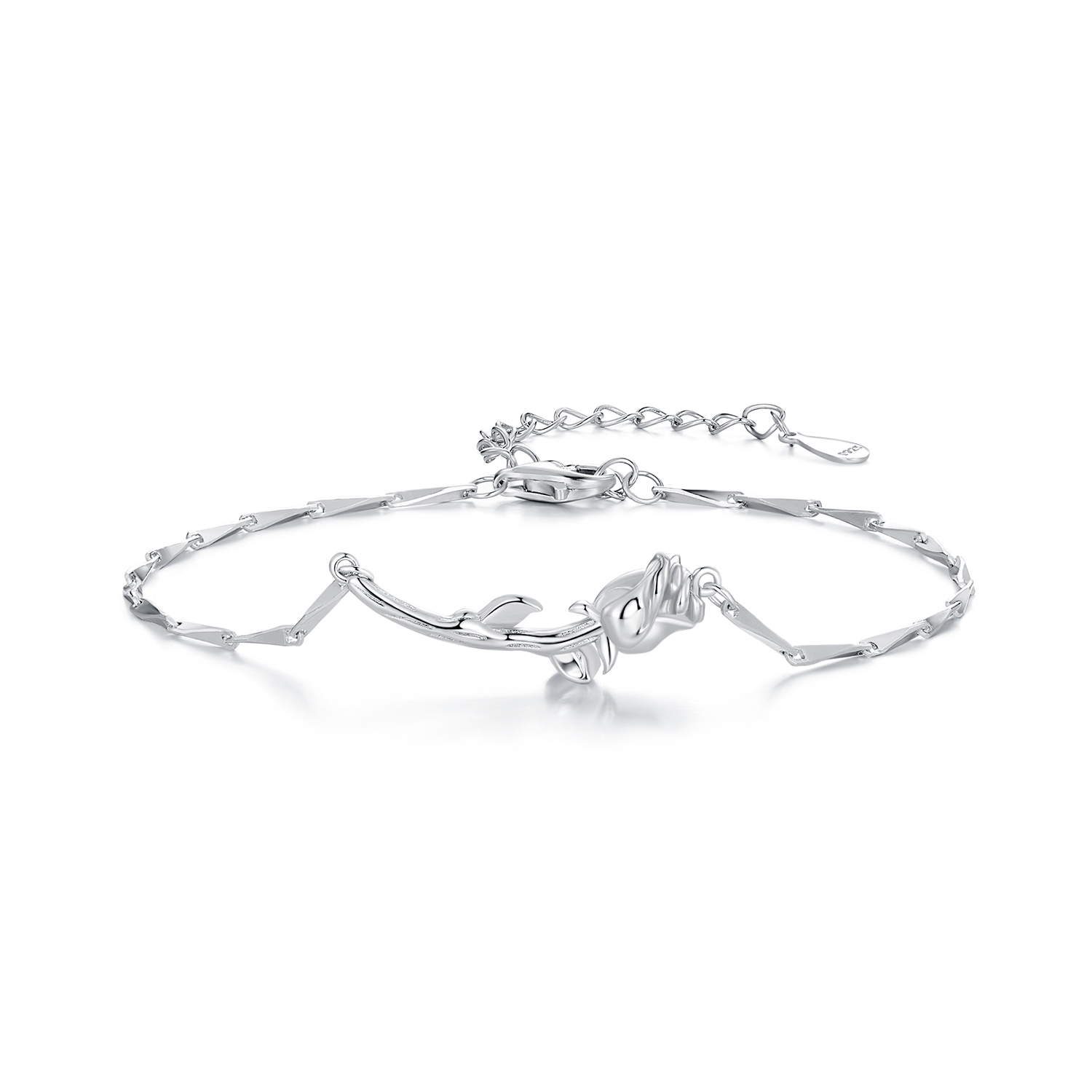 pulsera de cadena estilo pandora con dije en forma de rosa bsb146