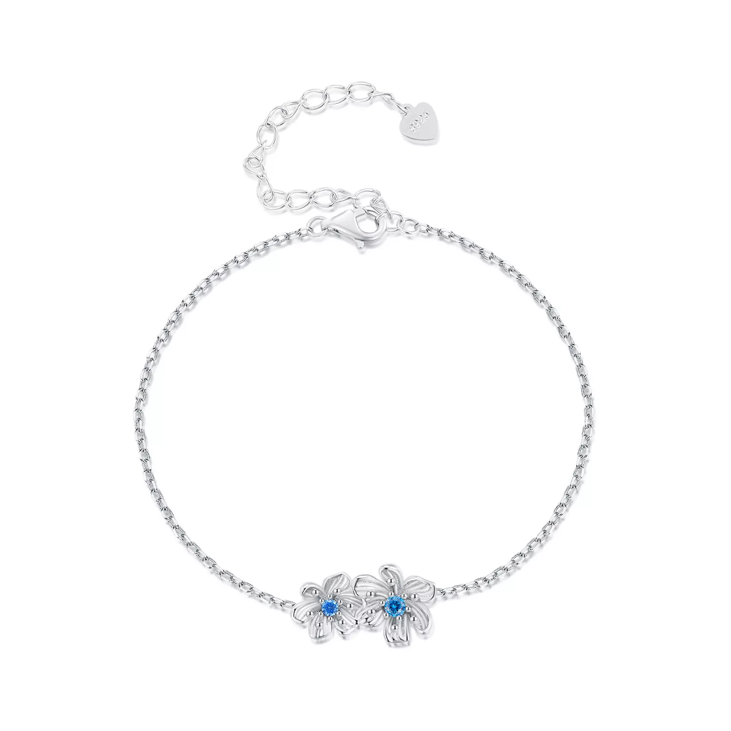 pulsera de cadena estilo pandora con flores azules bsb138