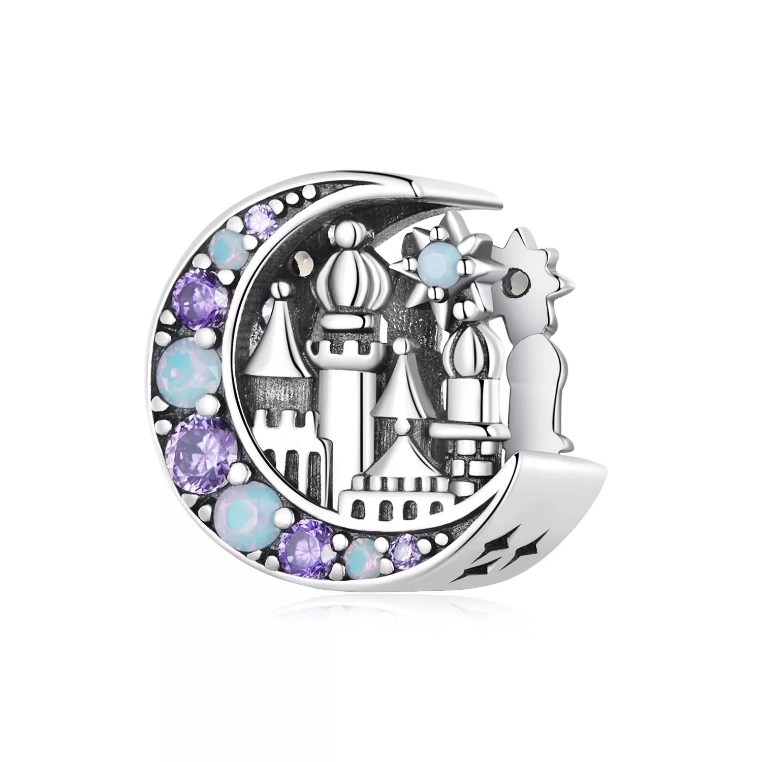 pulsera estilo pandora con encanto de castillo de la luz de la luna bsc892