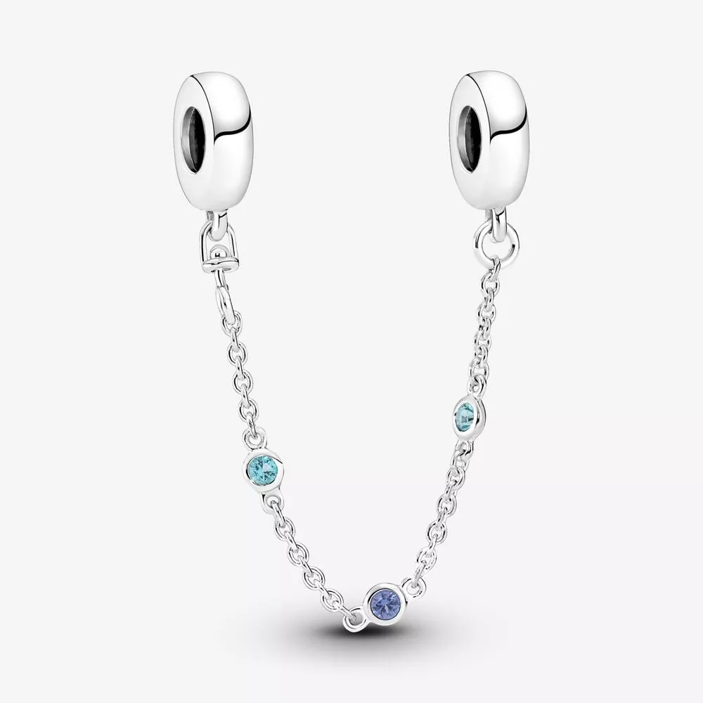 cadena de seguridad con triple piedra azul de pandora 791688c01